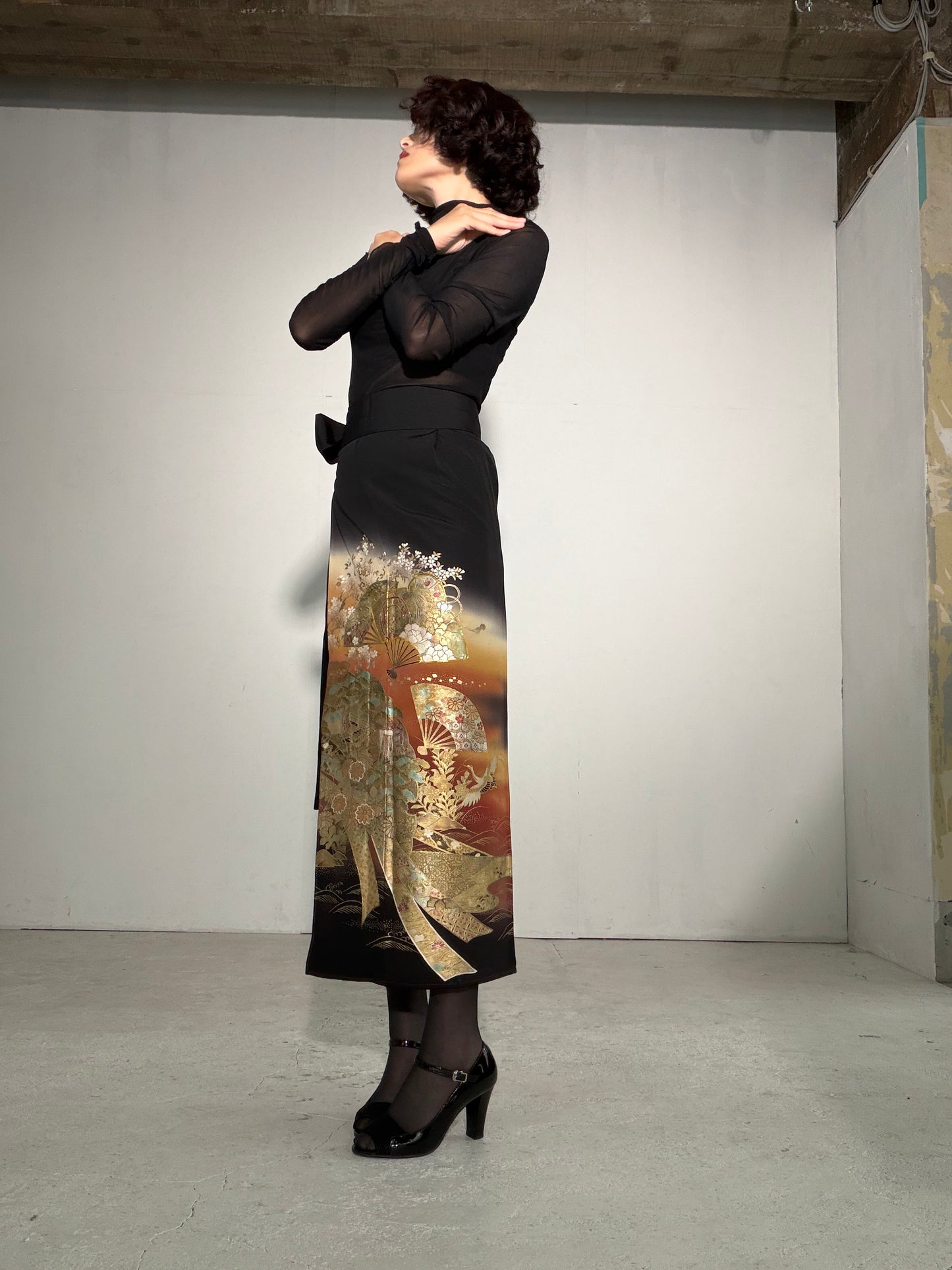 EDO-ZUMA SKIRT UPCYCLED FROM JAPANESE KIMONO "EDO057"