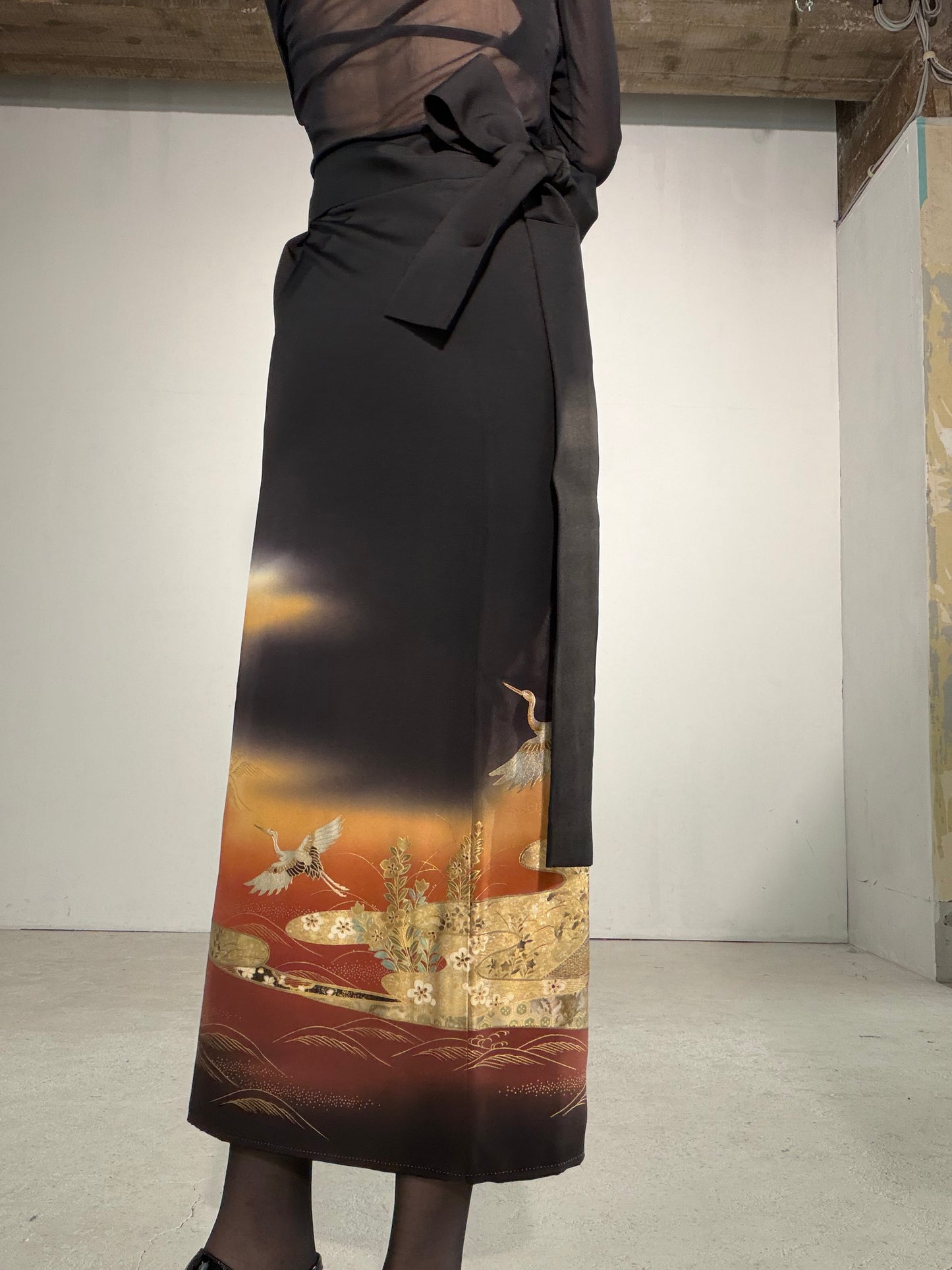 EDO-ZUMA SKIRT UPCYCLED FROM JAPANESE KIMONO "EDO057"