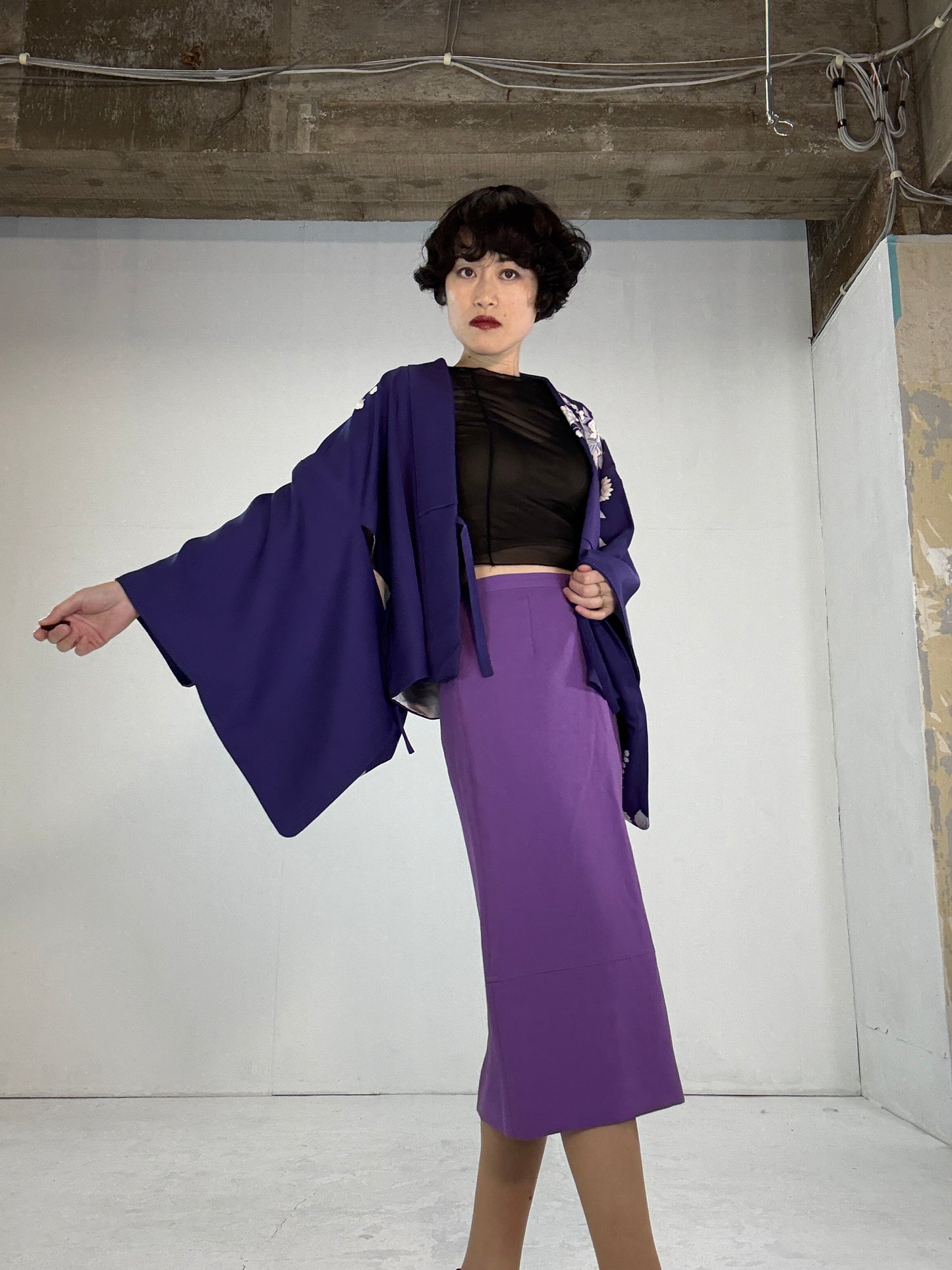 REIWA NIBUSHIKI KIMONO upcycled from Japanese kimono “ruri-iro”