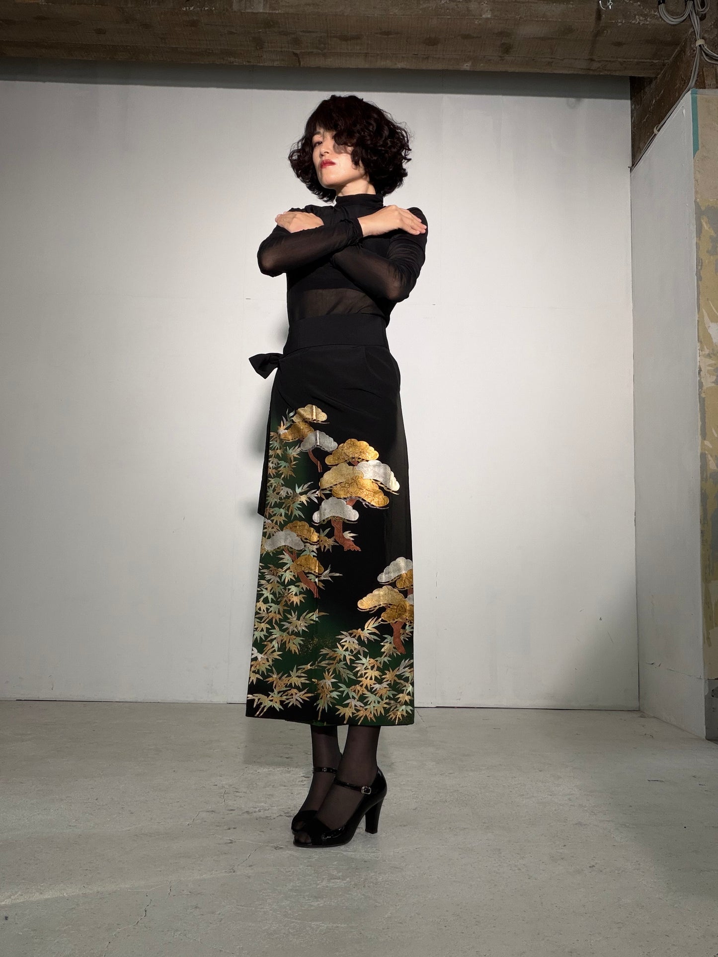 EDO-ZUMA SKIRT UPCYCLED FROM JAPANESE KIMONO "EDO056"