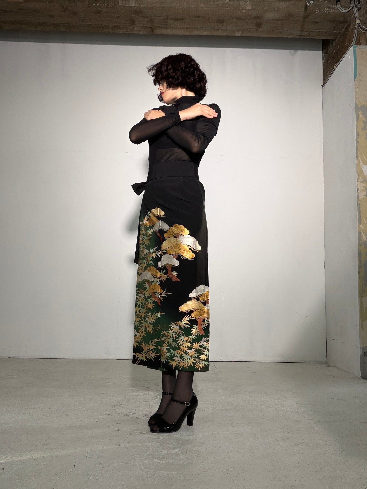 EDO-ZUMA SKIRT UPCYCLED FROM JAPANESE KIMONO "EDO056"