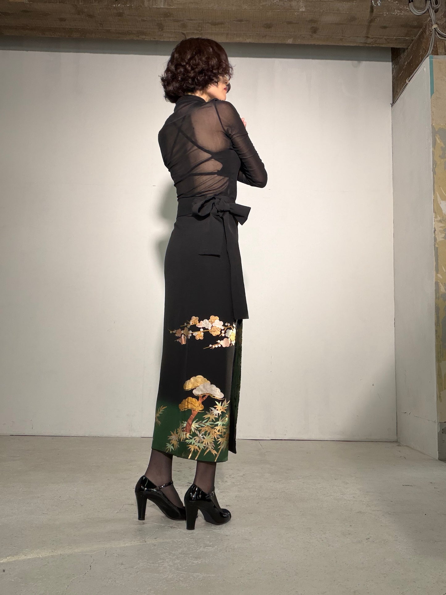 EDO-ZUMA SKIRT UPCYCLED FROM JAPANESE KIMONO "EDO056"