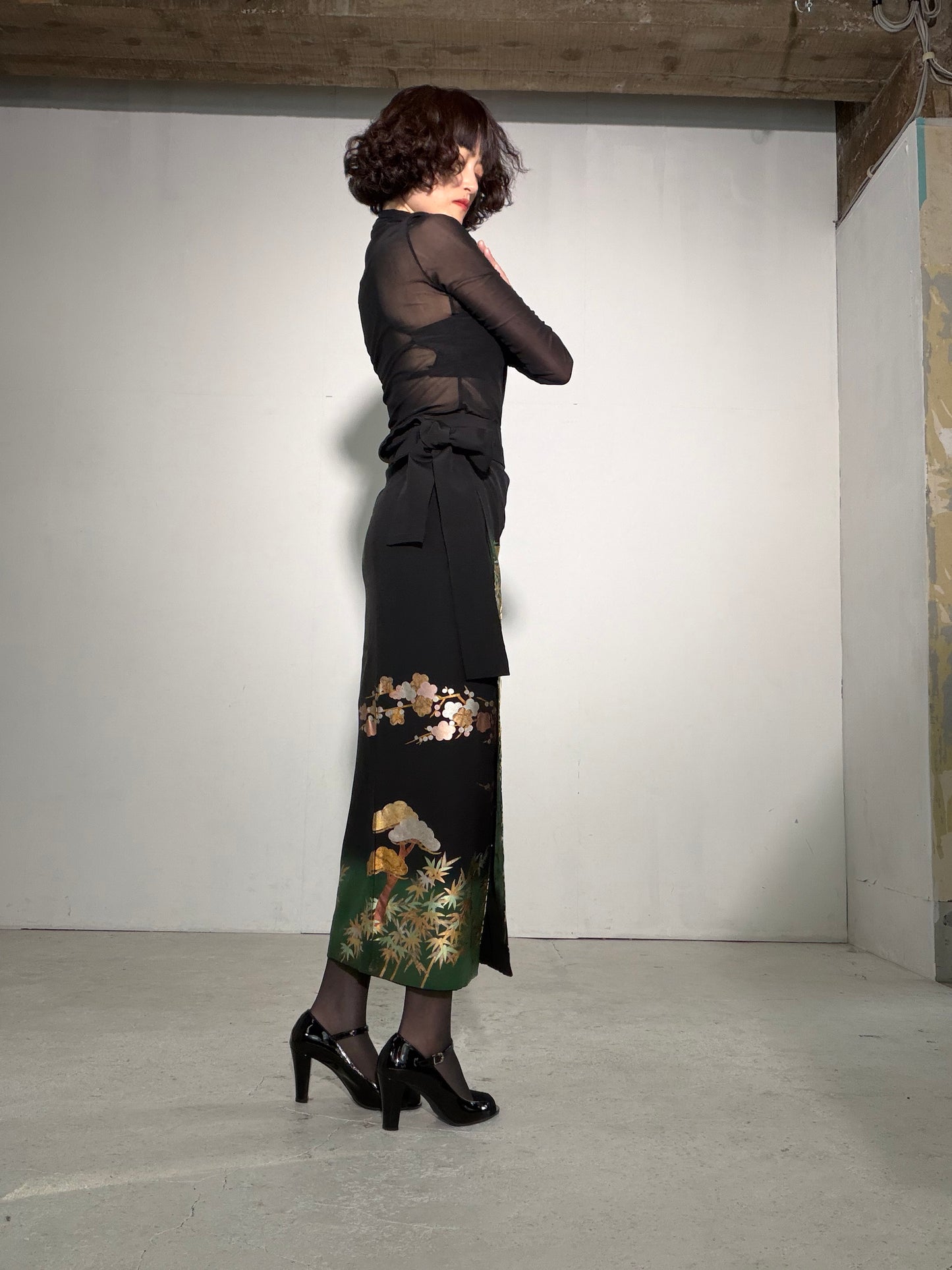 EDO-ZUMA SKIRT UPCYCLED FROM JAPANESE KIMONO "EDO056"
