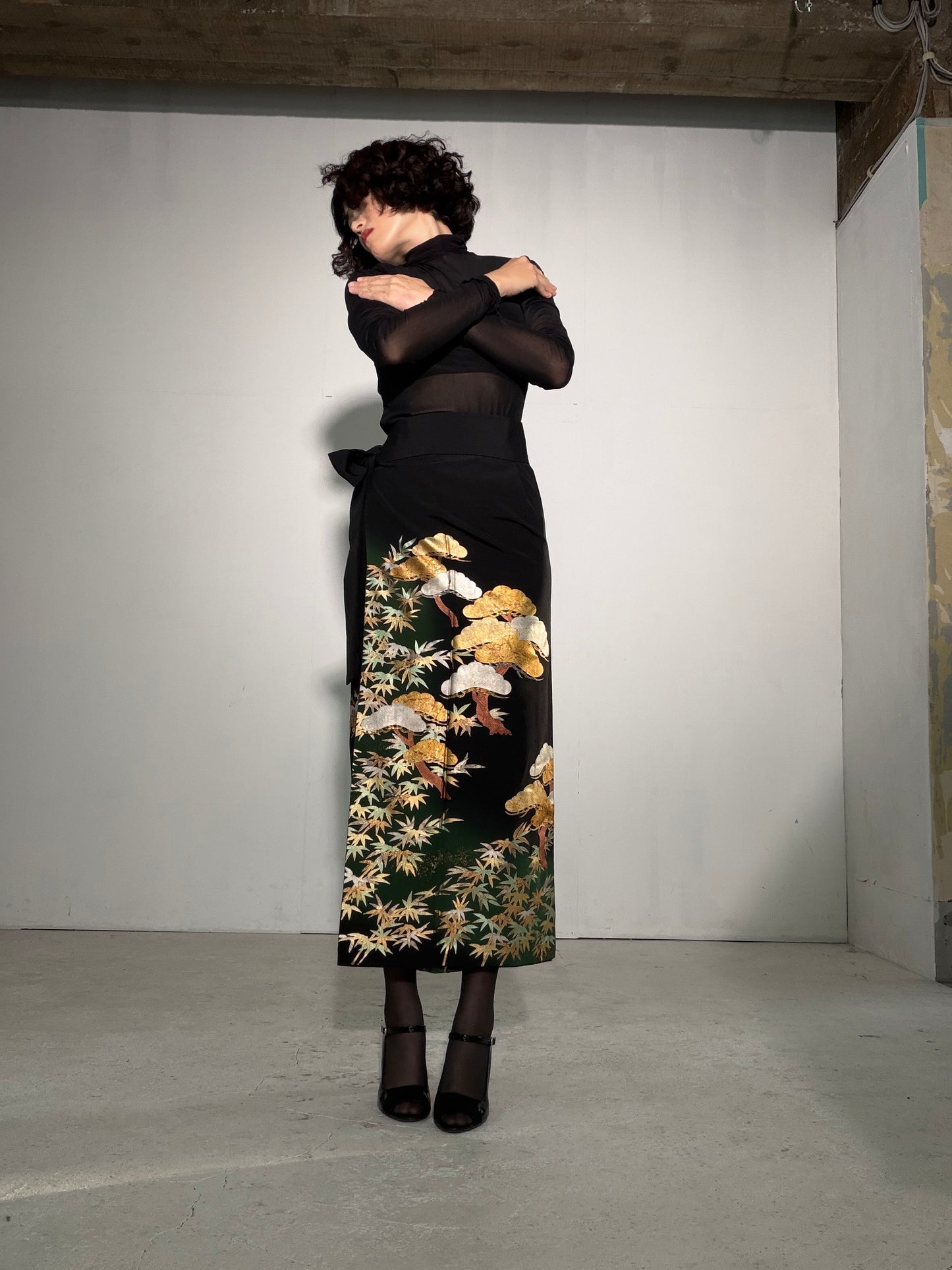 EDO-ZUMA SKIRT UPCYCLED FROM JAPANESE KIMONO "EDO056"