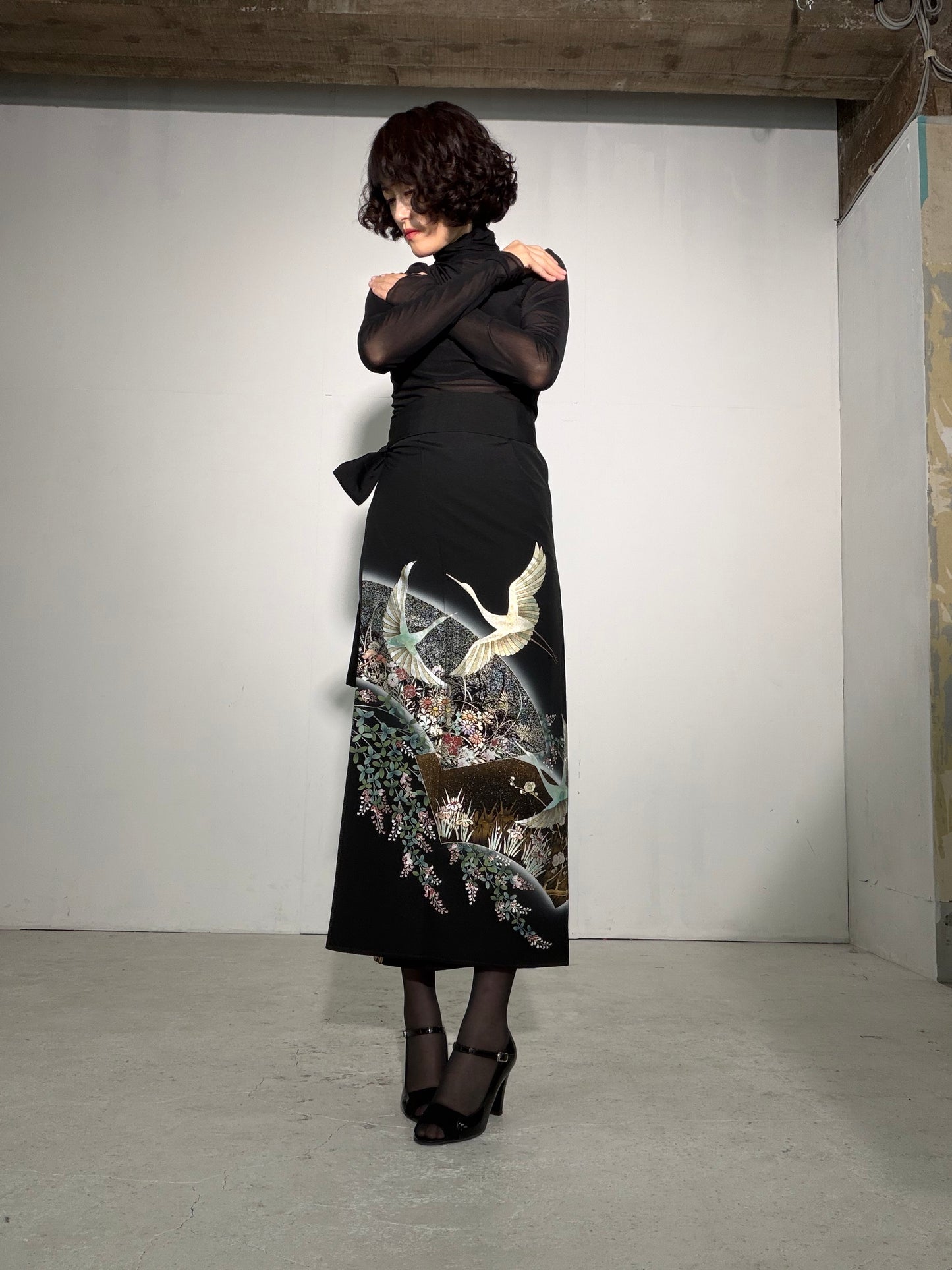 EDO-ZUMA SKIRT UPCYCLED FROM JAPANESE KIMONO "EDO063"