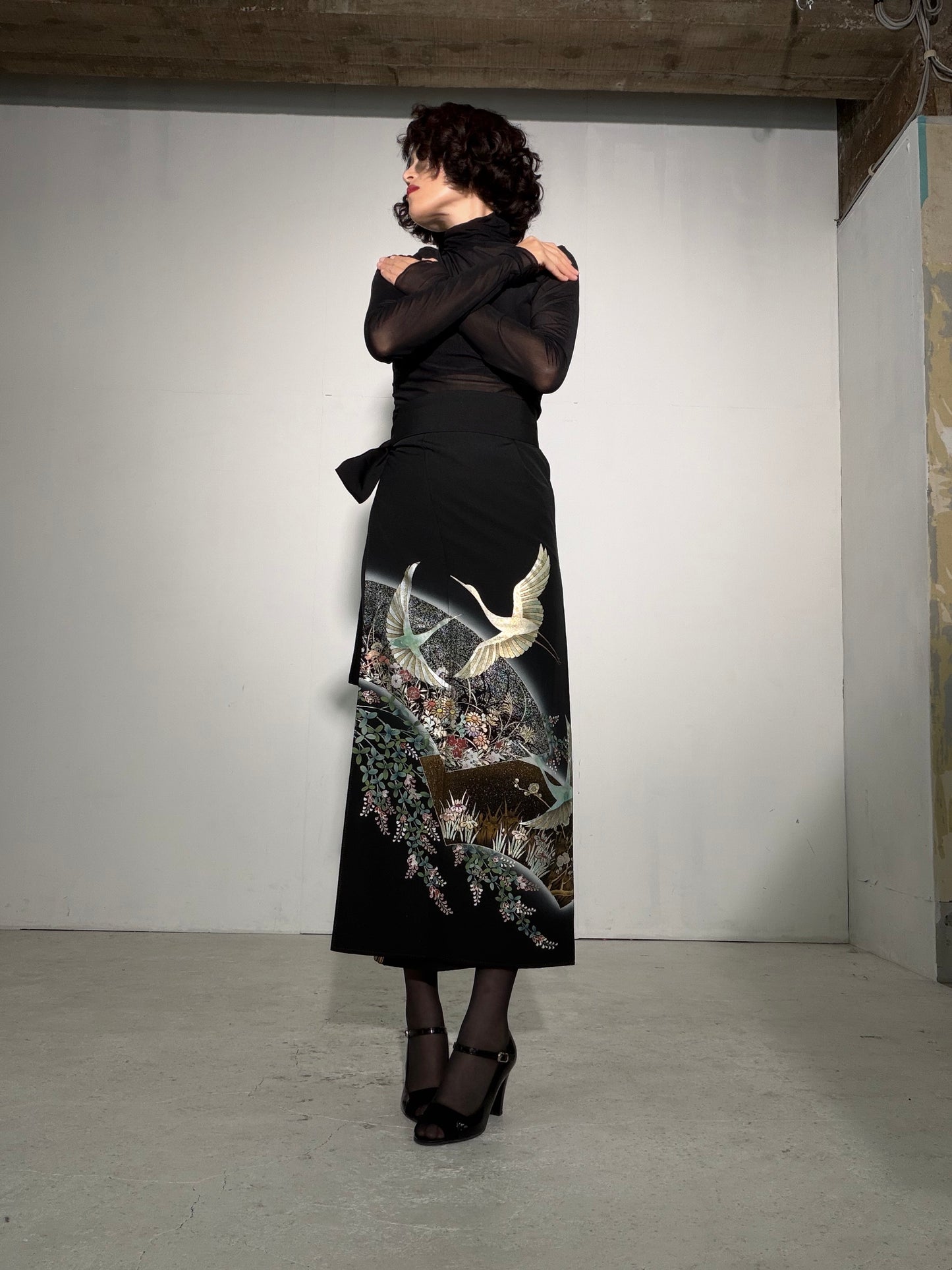 EDO-ZUMA SKIRT UPCYCLED FROM JAPANESE KIMONO "EDO063"