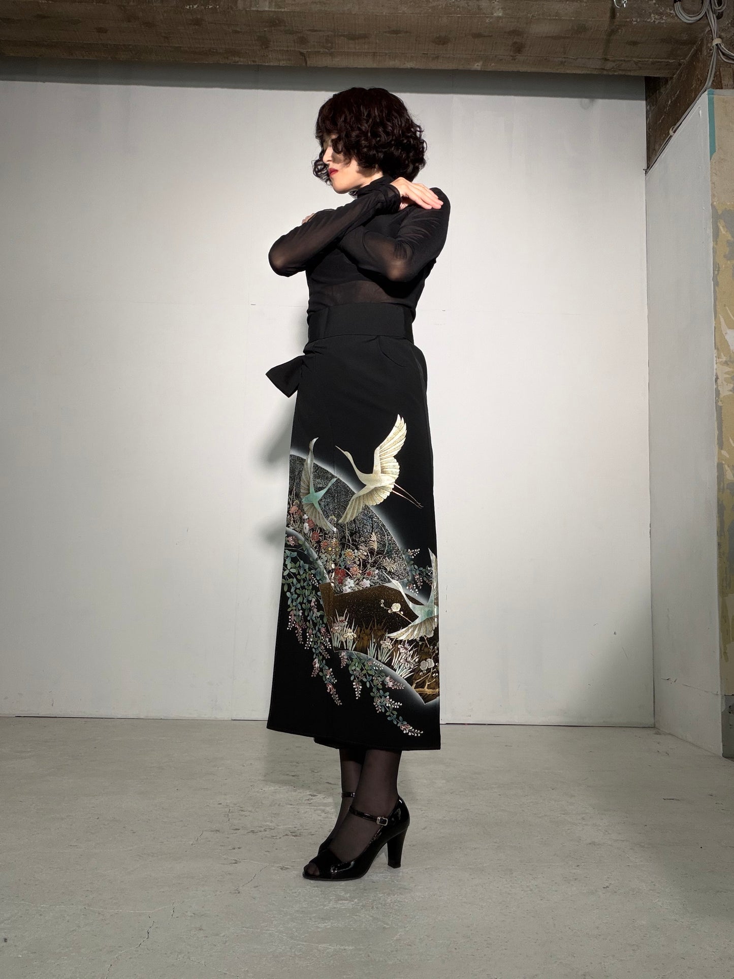 EDO-ZUMA SKIRT UPCYCLED FROM JAPANESE KIMONO "EDO063"
