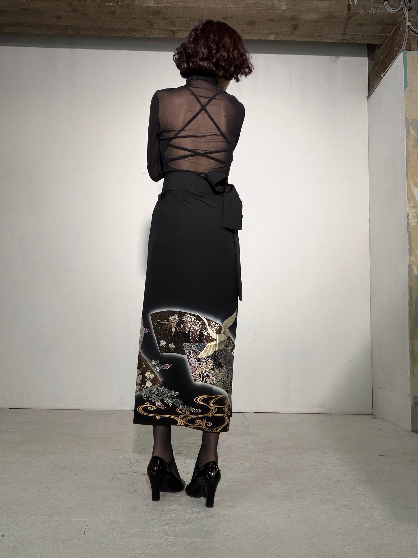 EDO-ZUMA SKIRT UPCYCLED FROM JAPANESE KIMONO "EDO063"