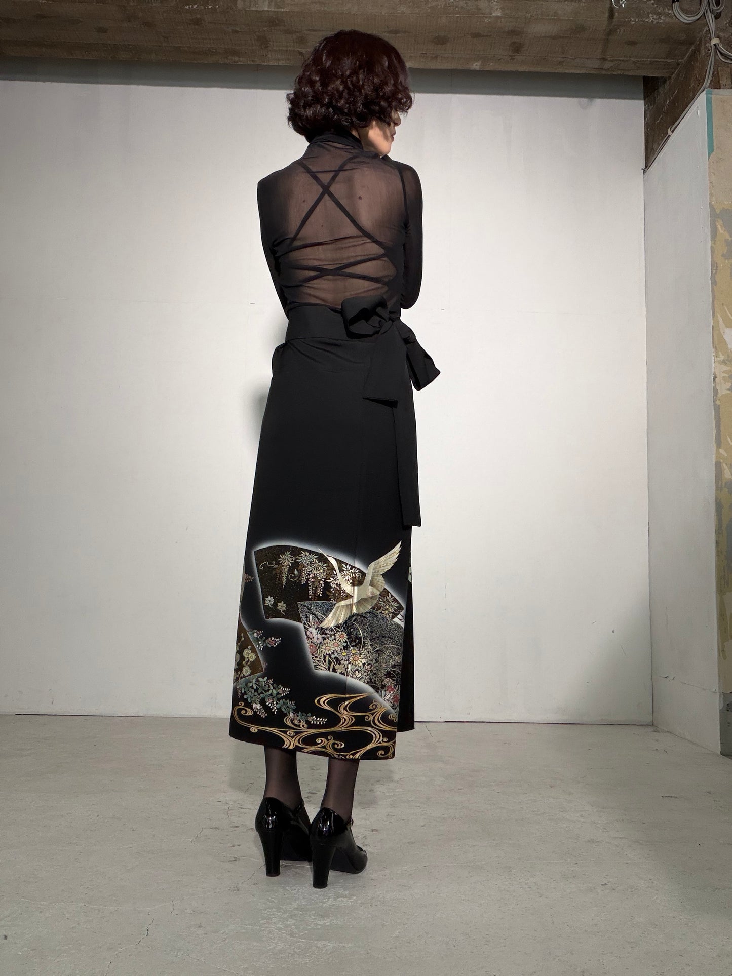 EDO-ZUMA SKIRT UPCYCLED FROM JAPANESE KIMONO "EDO063"