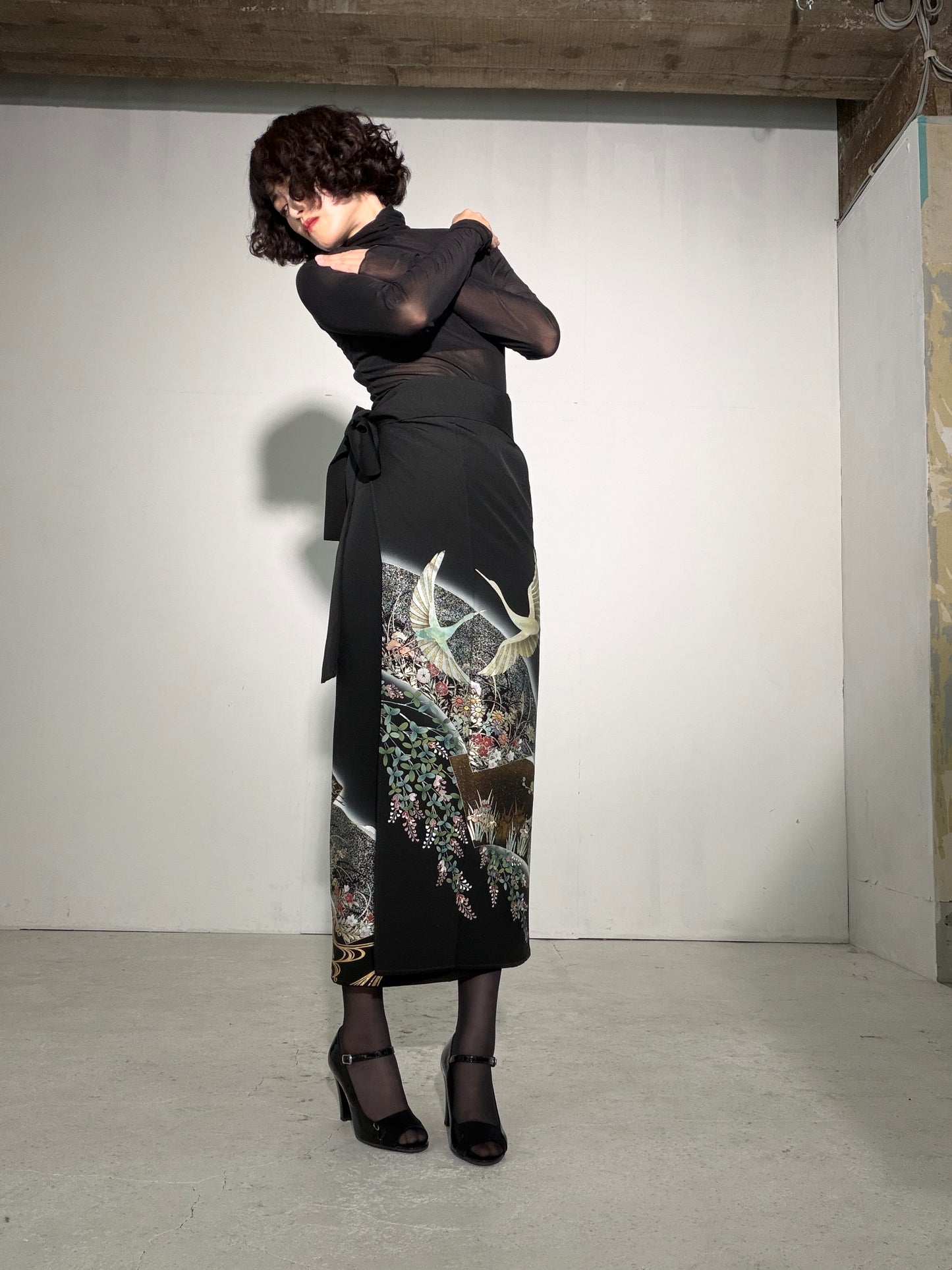 EDO-ZUMA SKIRT UPCYCLED FROM JAPANESE KIMONO "EDO063"