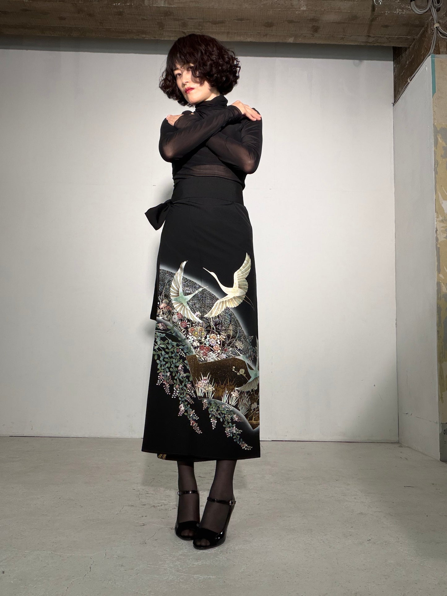 EDO-ZUMA SKIRT UPCYCLED FROM JAPANESE KIMONO "EDO063"