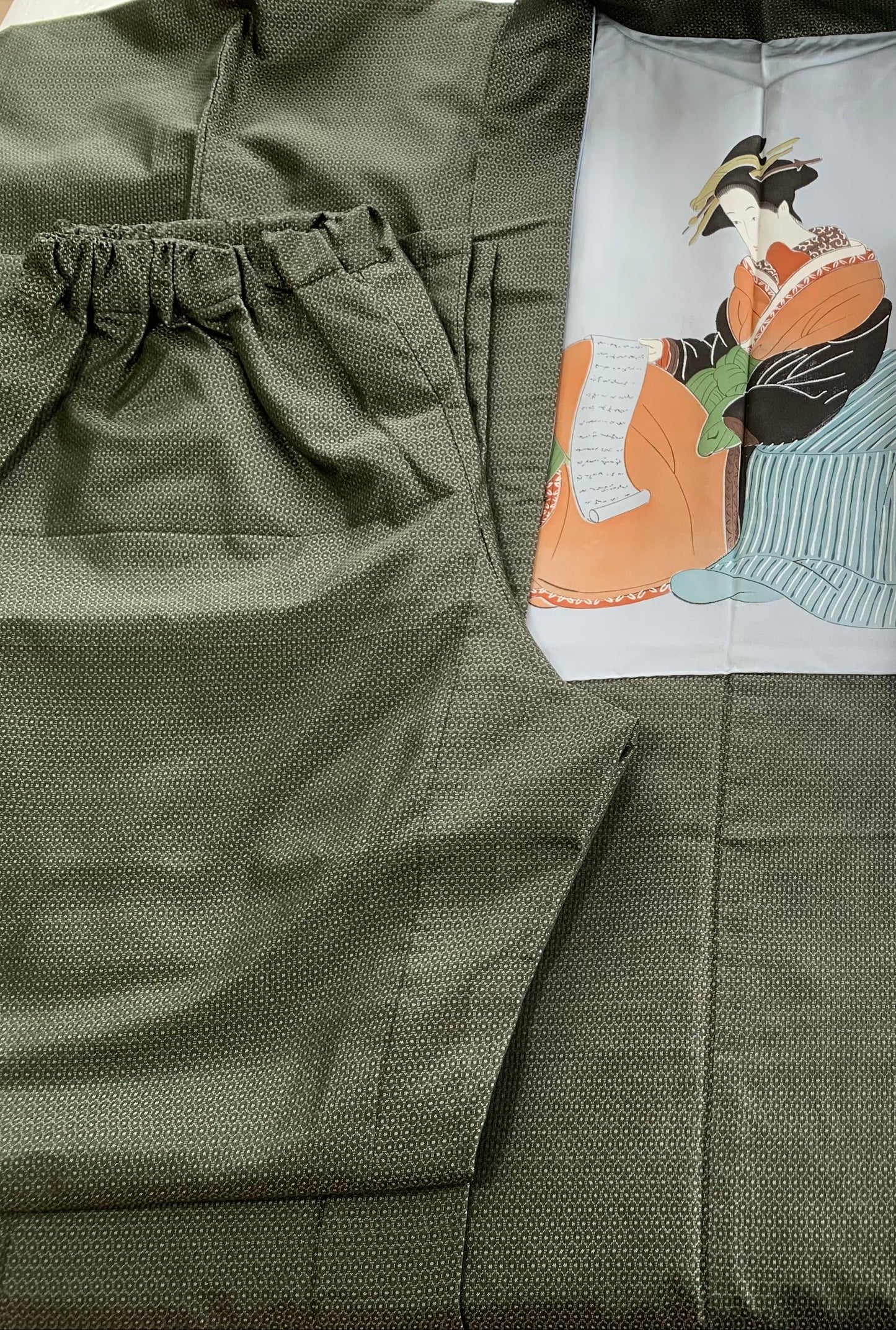 Oshima Tsumugi HAORI  and KIMONO elastic waist pants upcycled from Japanese kimono"ASB005"