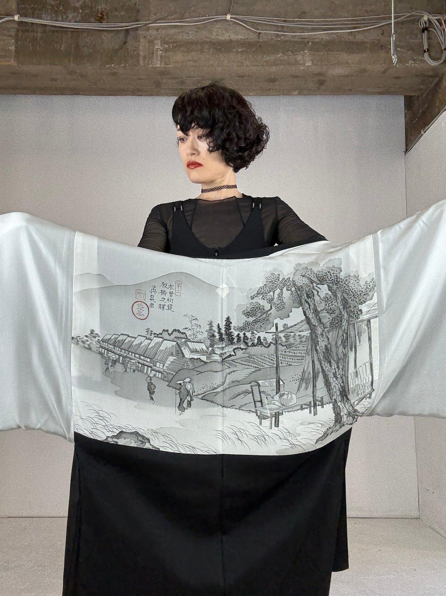 VINTAGE KUROMONTSUKI HAORI "kiso-Kaidou"