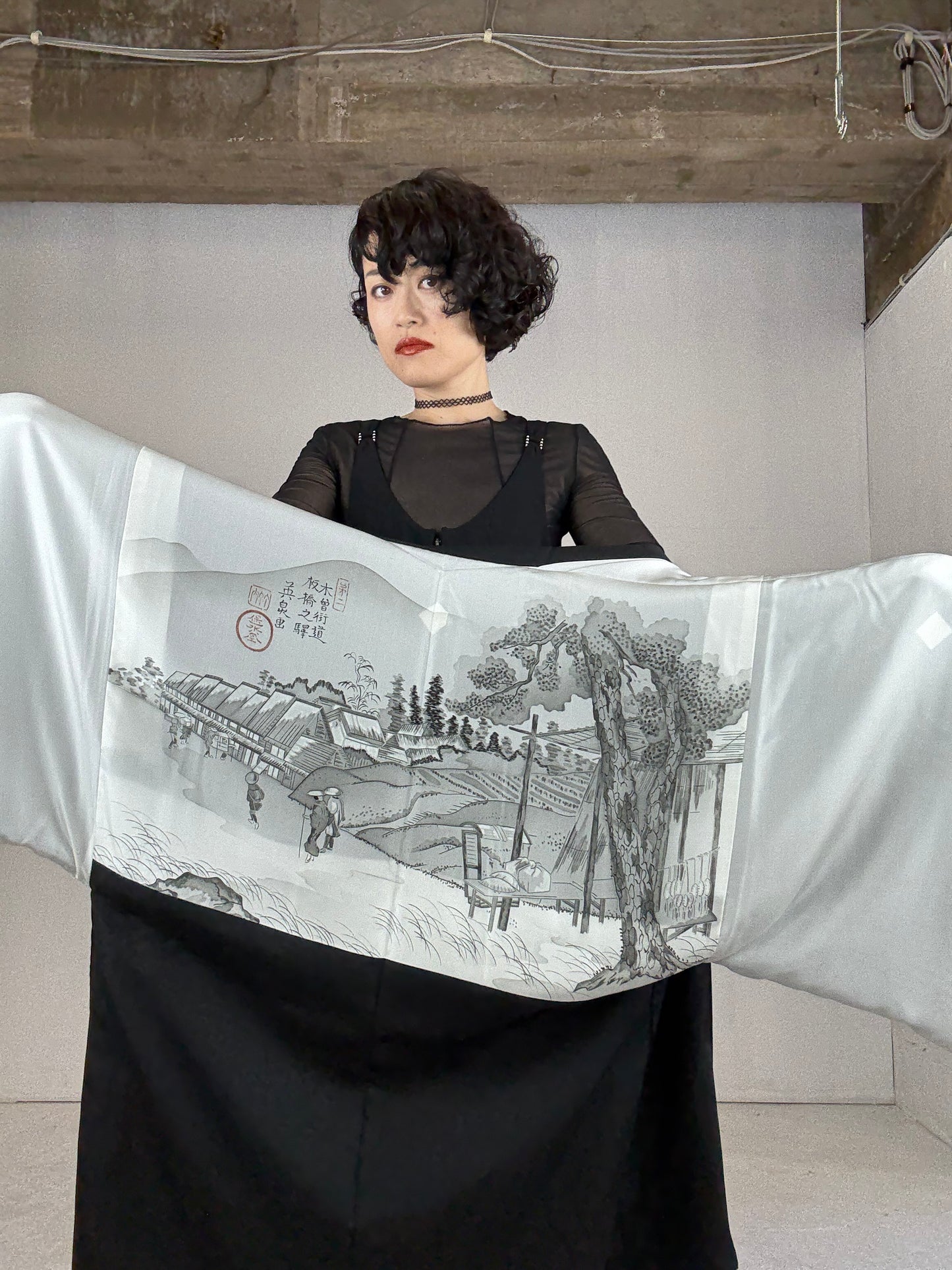 VINTAGE KUROMONTSUKI HAORI "kiso-Kaidou"