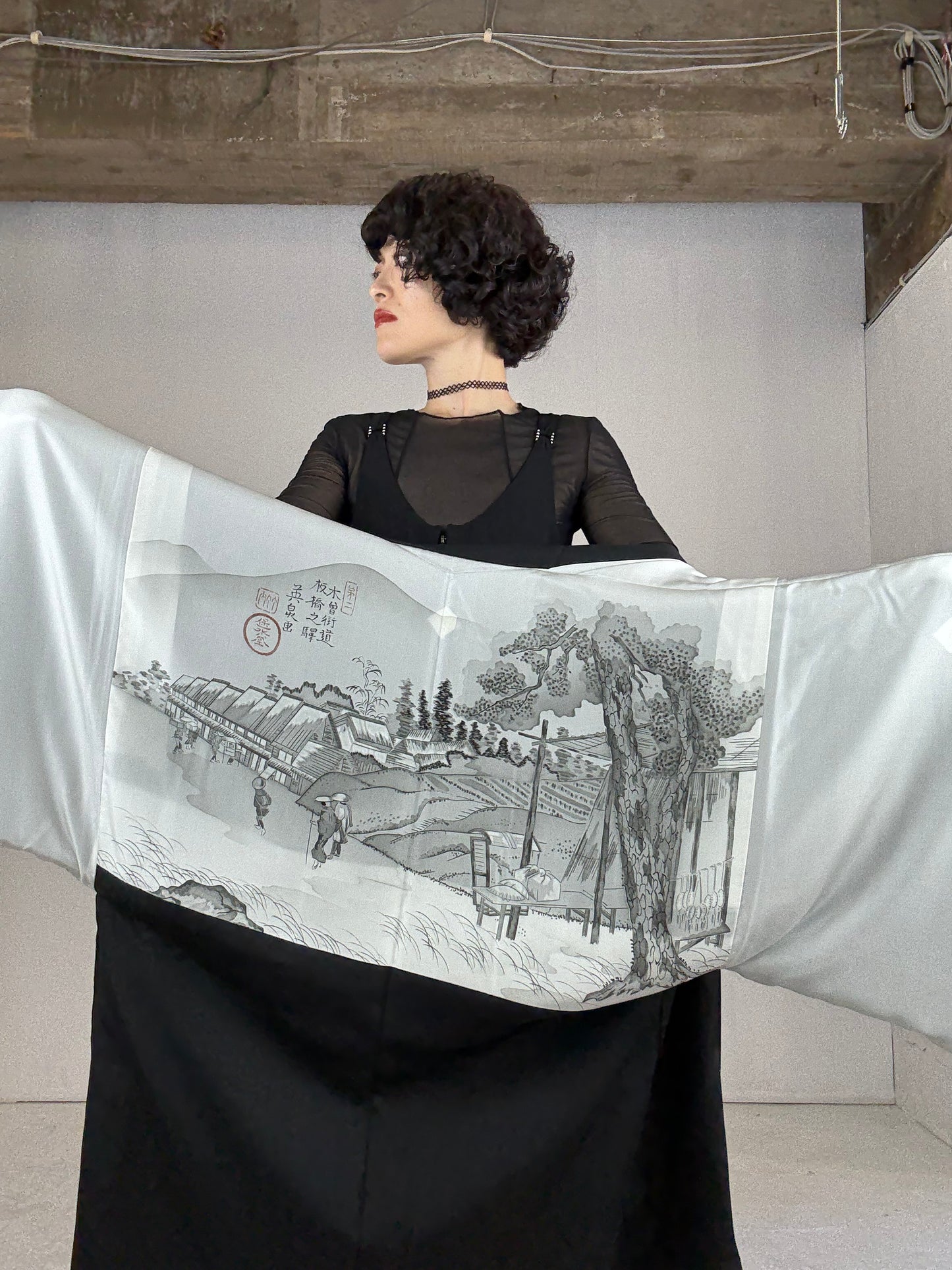 VINTAGE KUROMONTSUKI HAORI "kiso-Kaidou"