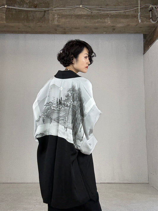VINTAGE KUROMONTSUKI HAORI "kiso-Kaidou"