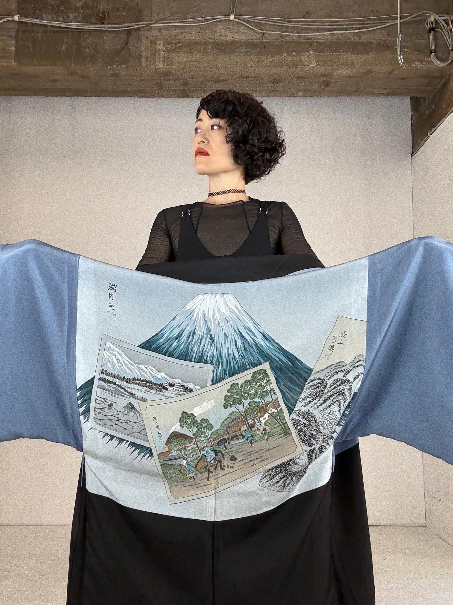 VINTAGE KUROMONTSUKI HAORI "fuji"