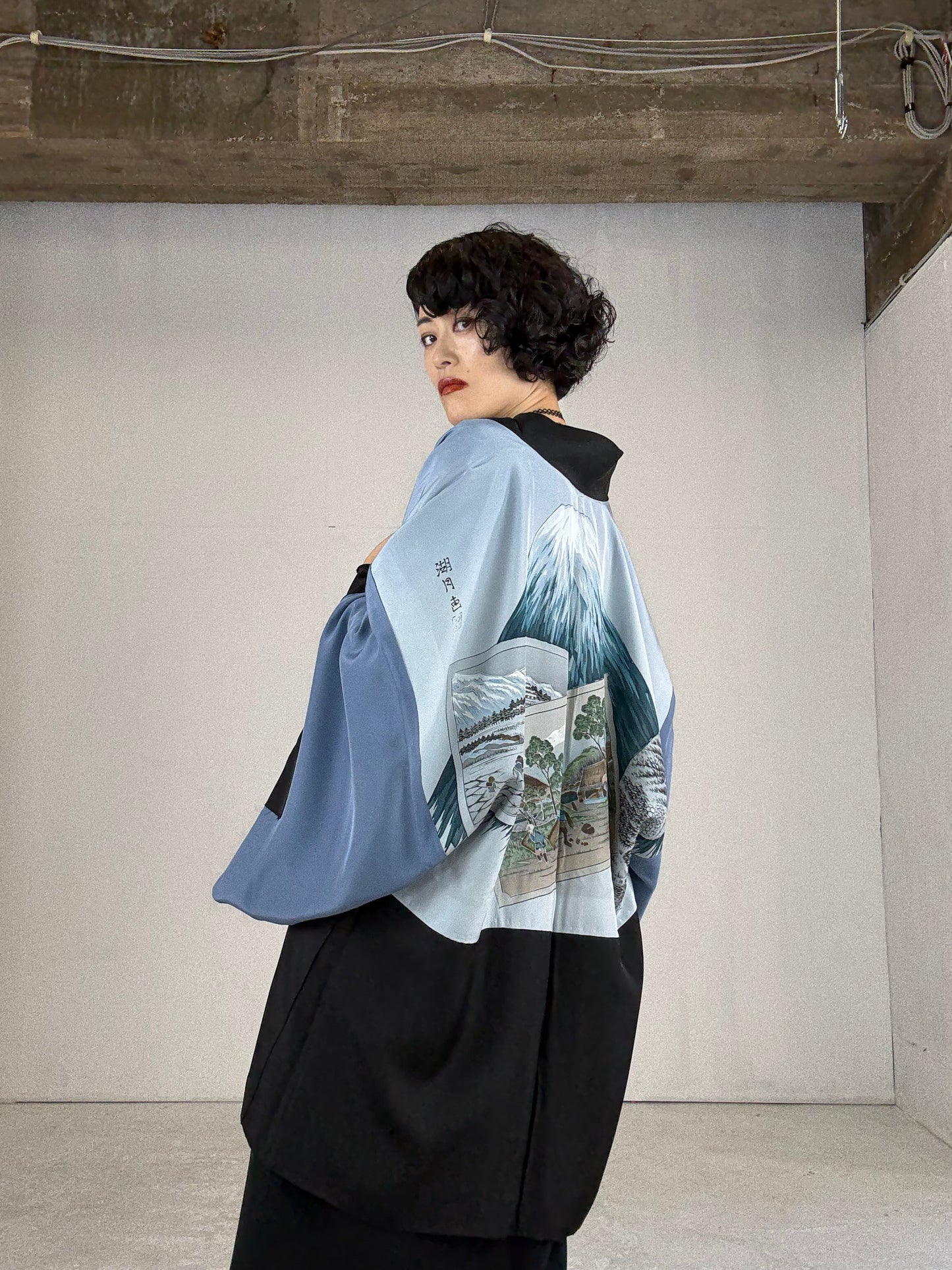 VINTAGE KUROMONTSUKI HAORI "fuji"