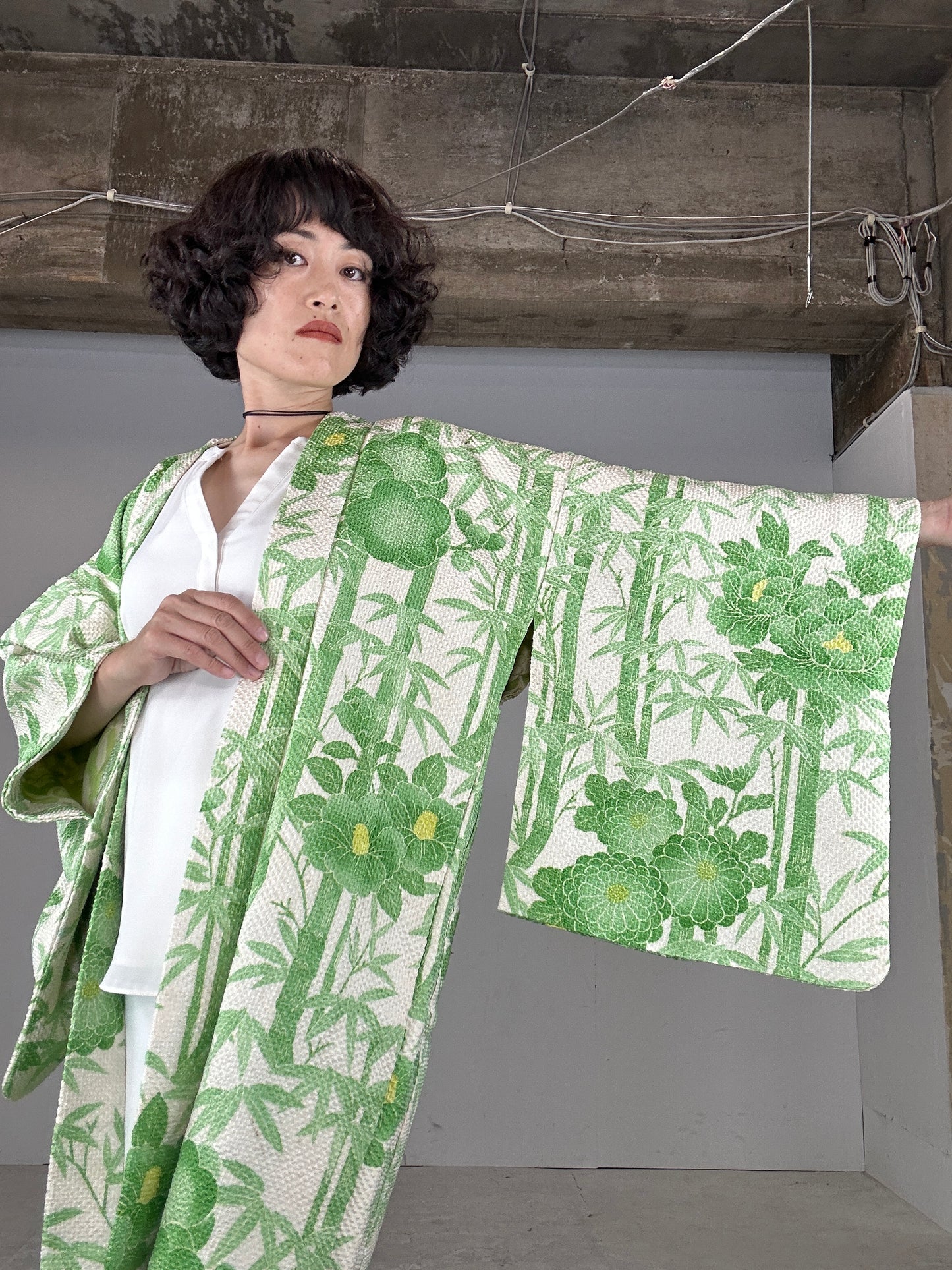 VINTAGE SHIBORI HAORI "fujimusume take" * Inside fabric shows signs of age