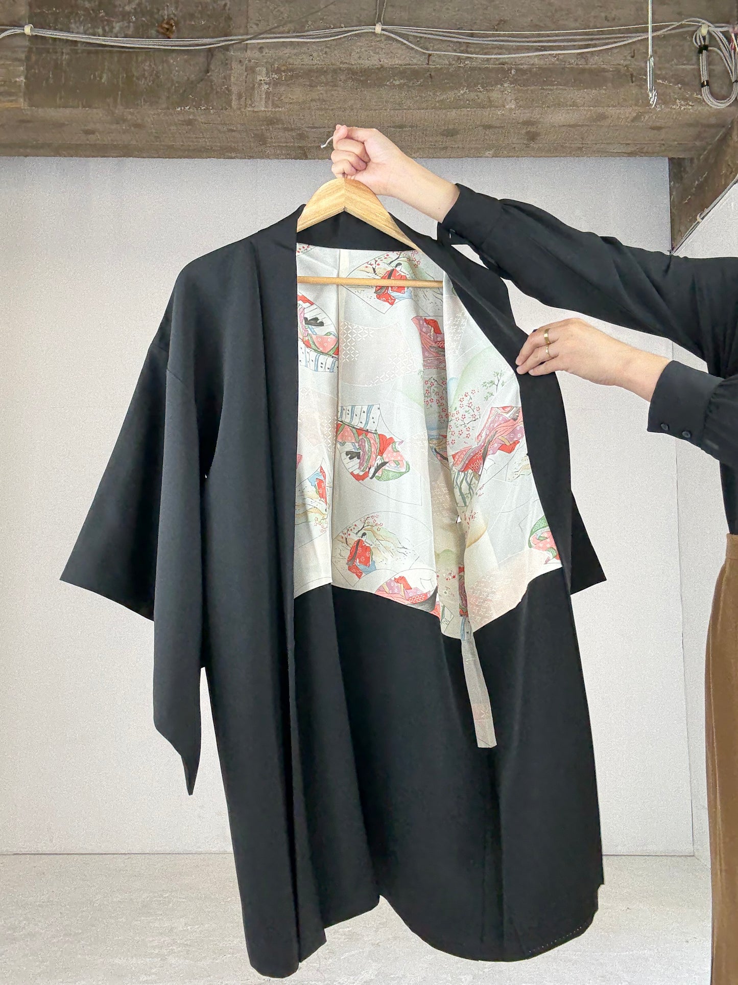 VINTAGE BLACK HAORI "heian, embroidery"