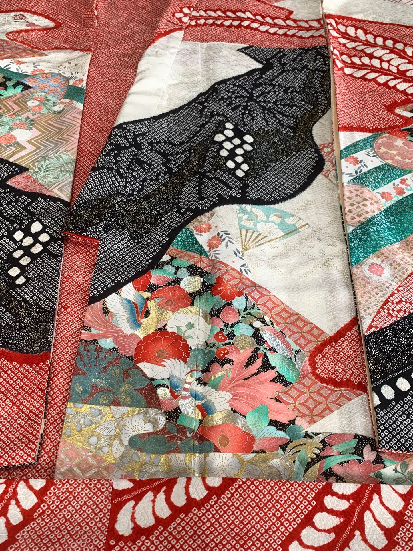 Furisode Kimono Dress Gown with String Belt – Upcycled from Vintage Japanese Kimono "DRE016