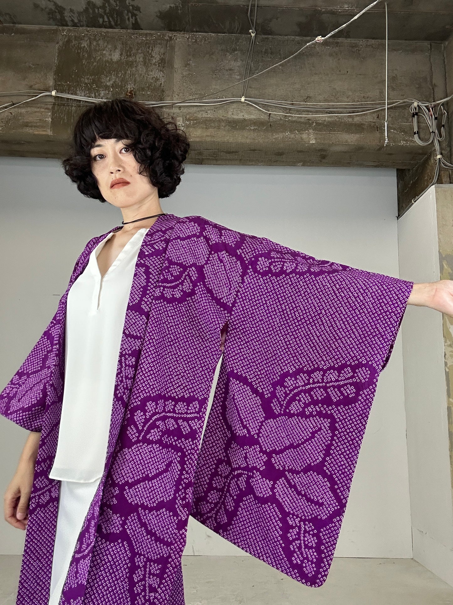 VINTAGE SHIBORI HAORI "antique nagabaori murasaki"