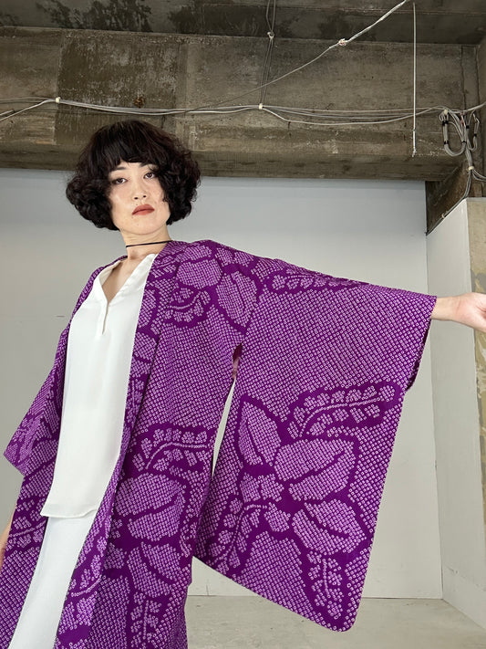 VINTAGE SHIBORI HAORI "antique nagabaori murasaki"