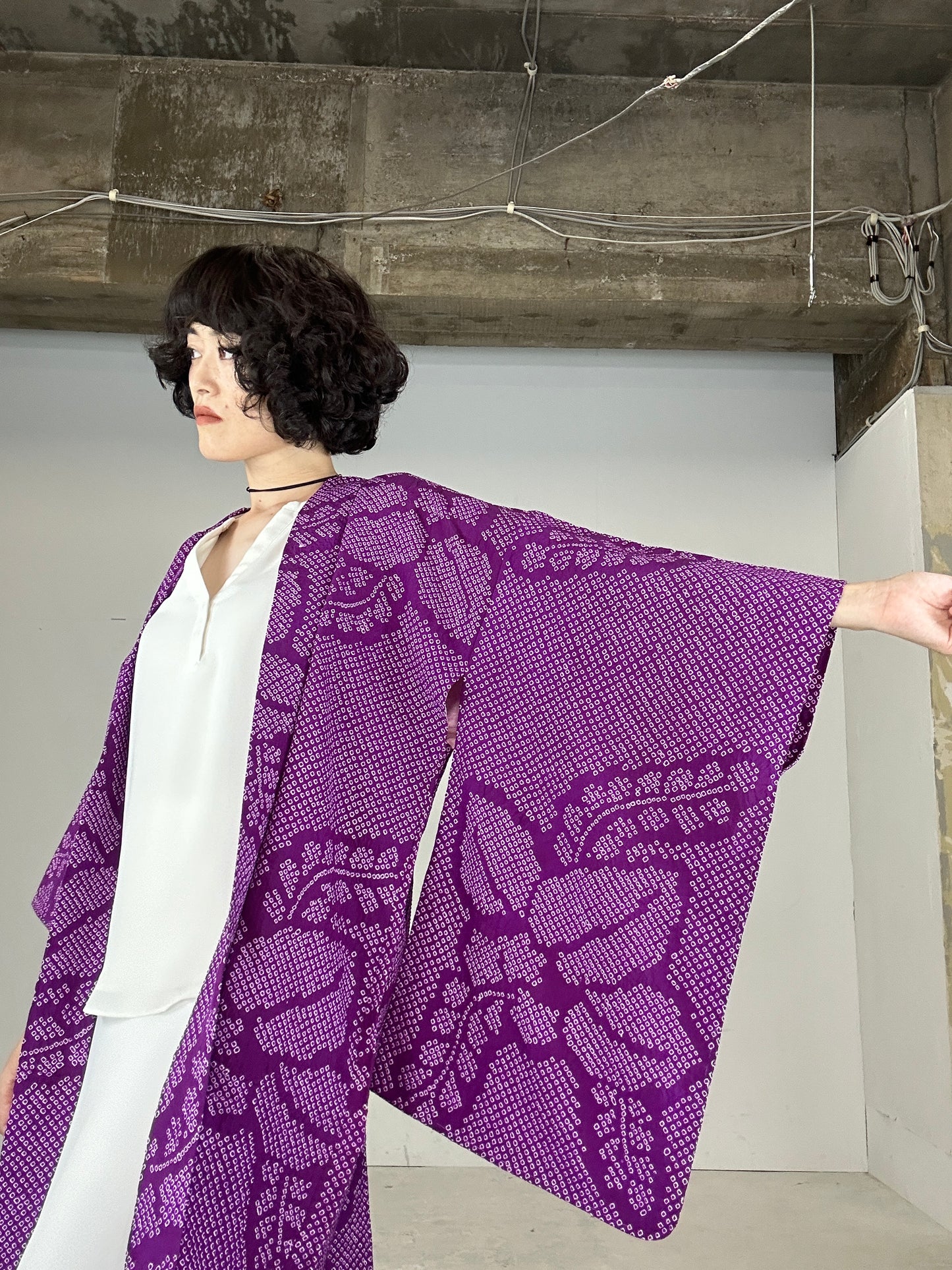 VINTAGE SHIBORI HAORI "antique nagabaori murasaki"