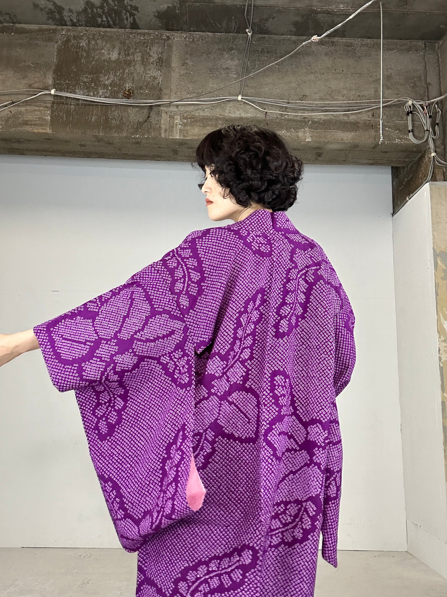 VINTAGE SHIBORI HAORI "antique nagabaori murasaki"