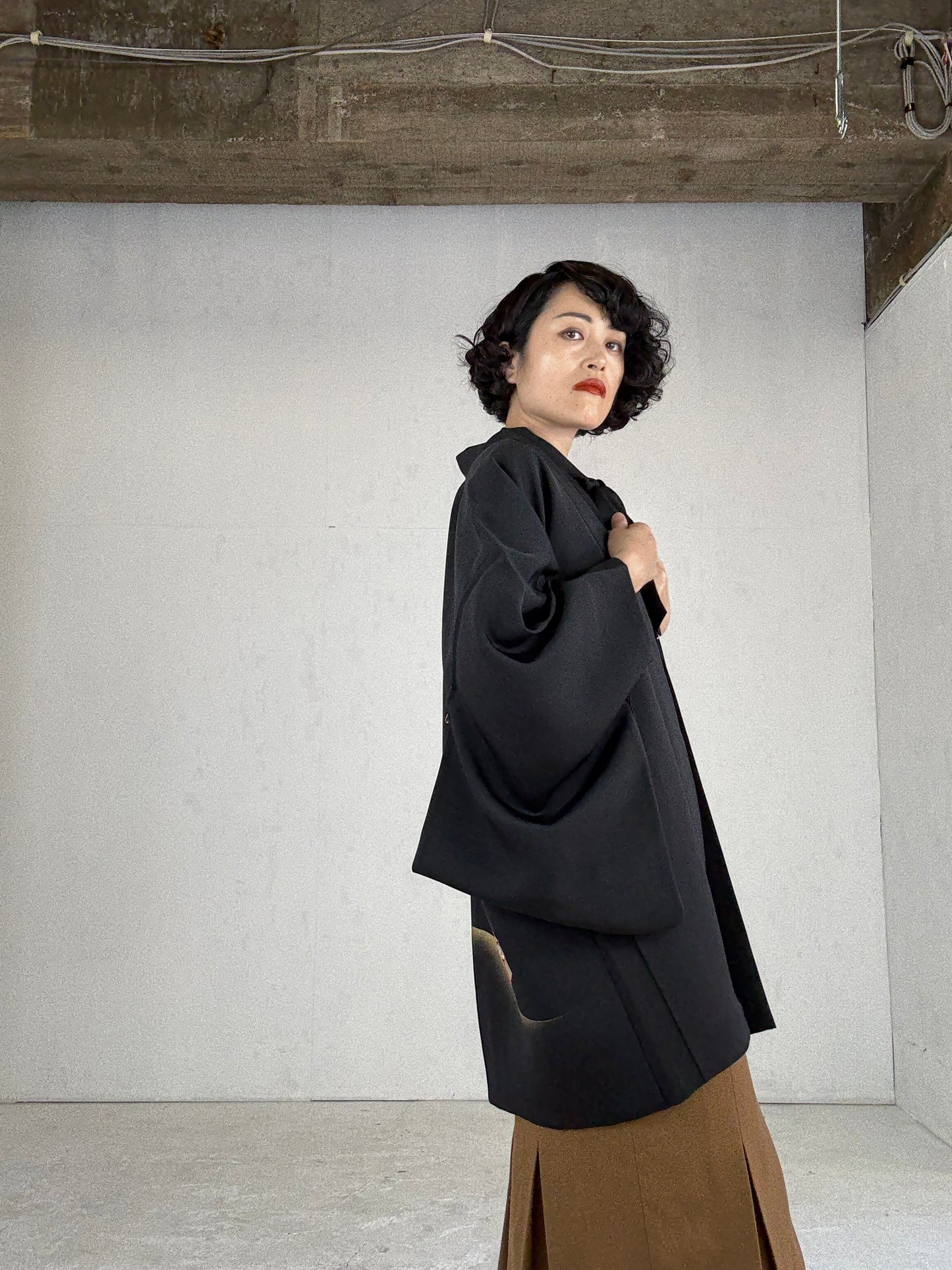 VINTAGE BLACK HAORI "fubako, embroidery"