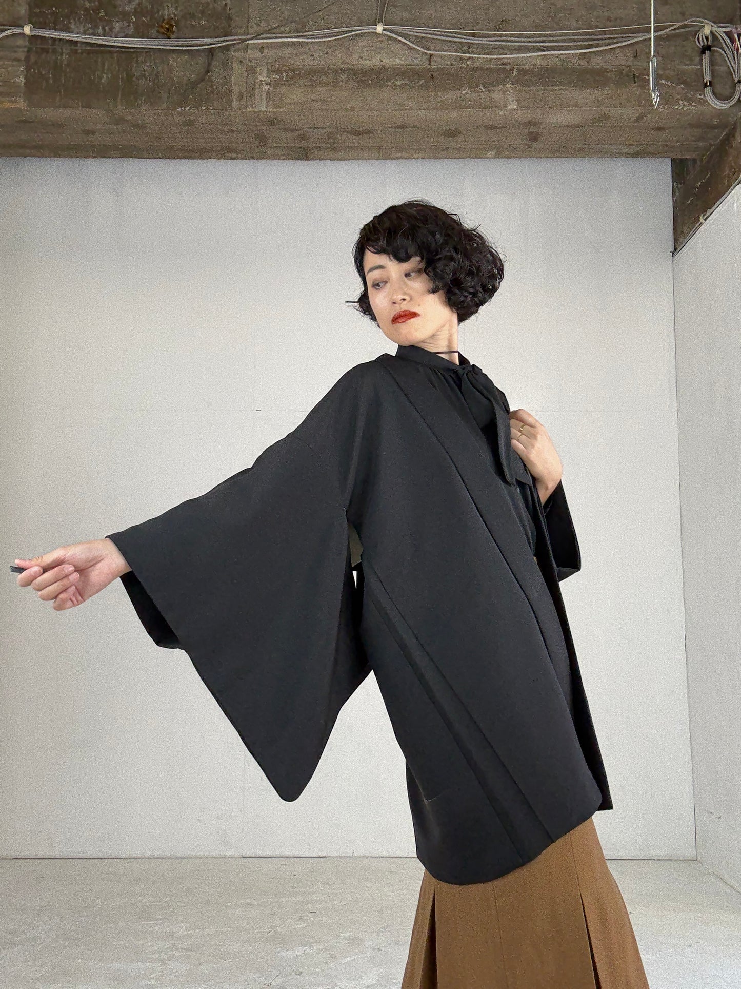 VINTAGE BLACK HAORI "fubako, embroidery"