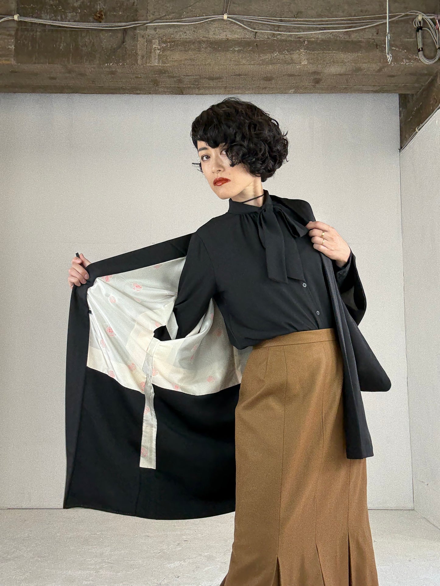 VINTAGE BLACK HAORI "fubako, embroidery"