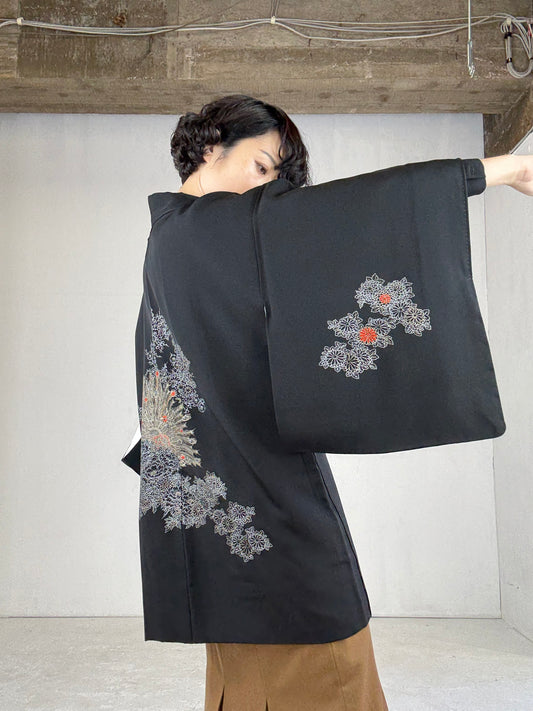 VINTAGE BLACK HAORI "kujyaku"