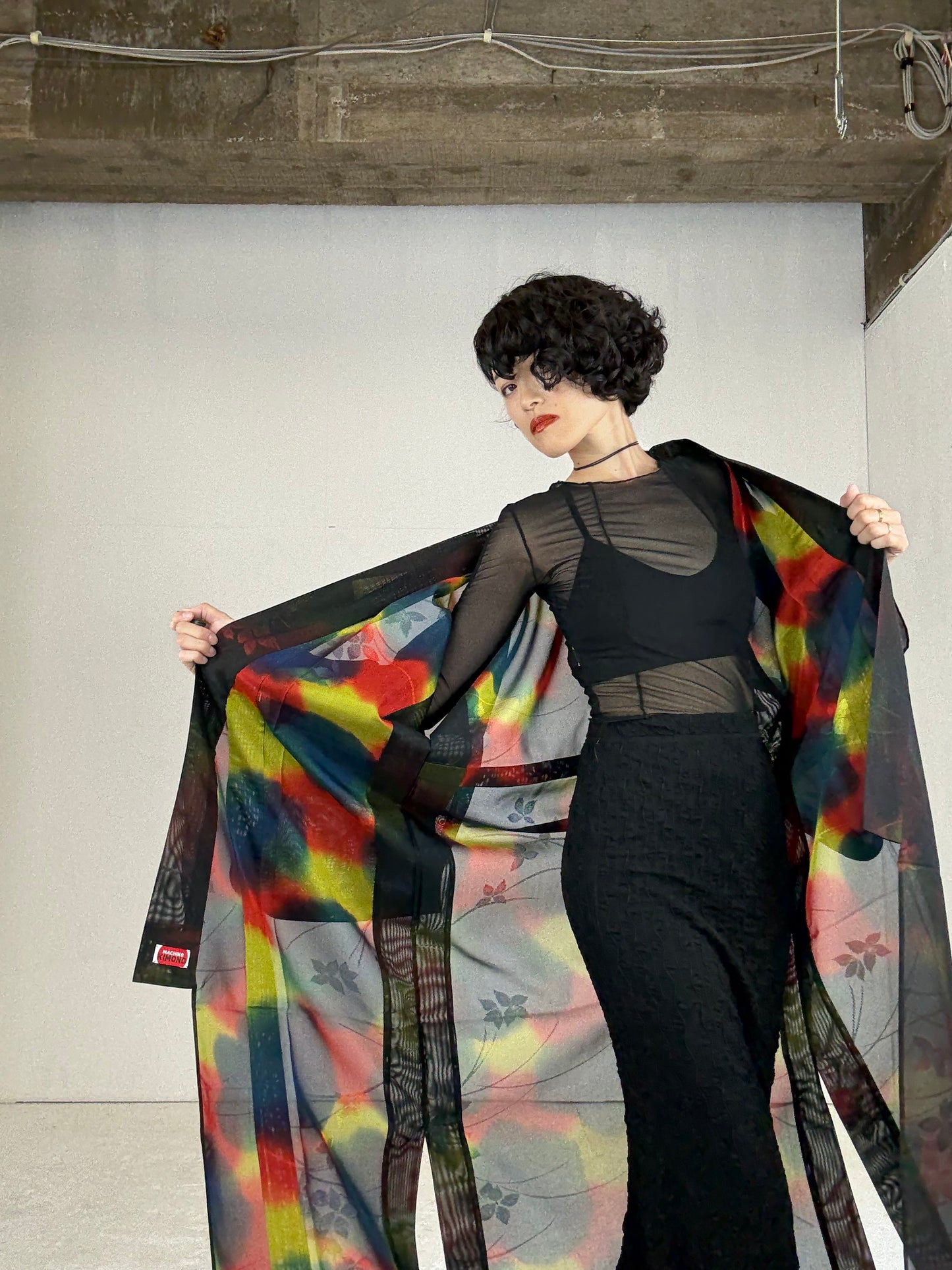 SHEER Kimono Dress Gown with String Belt – Upcycled from Japanese Kimono "Beautiful Blended Colors"