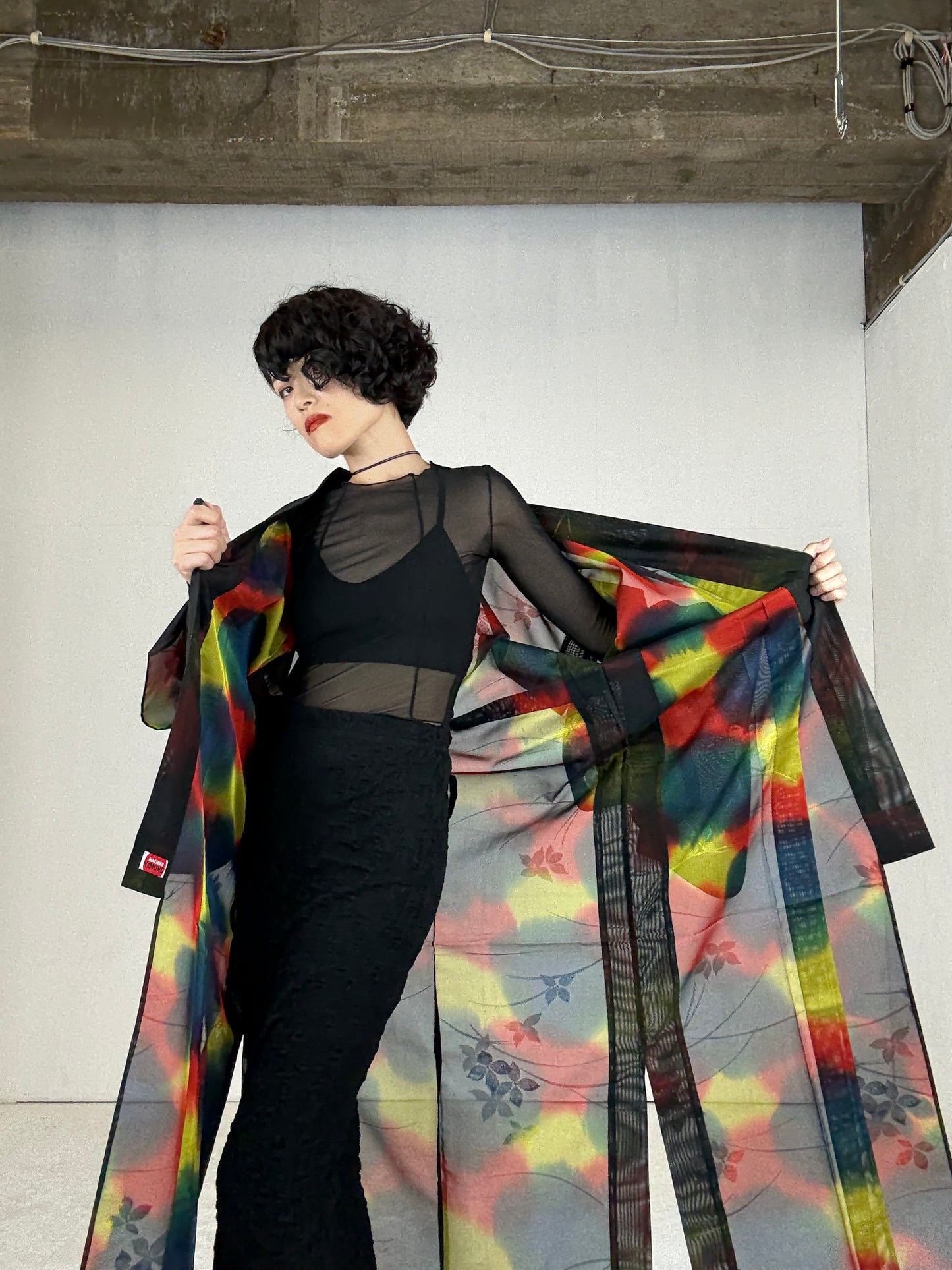 SHEER Kimono Dress Gown with String Belt – Upcycled from Japanese Kimono "Beautiful Blended Colors"
