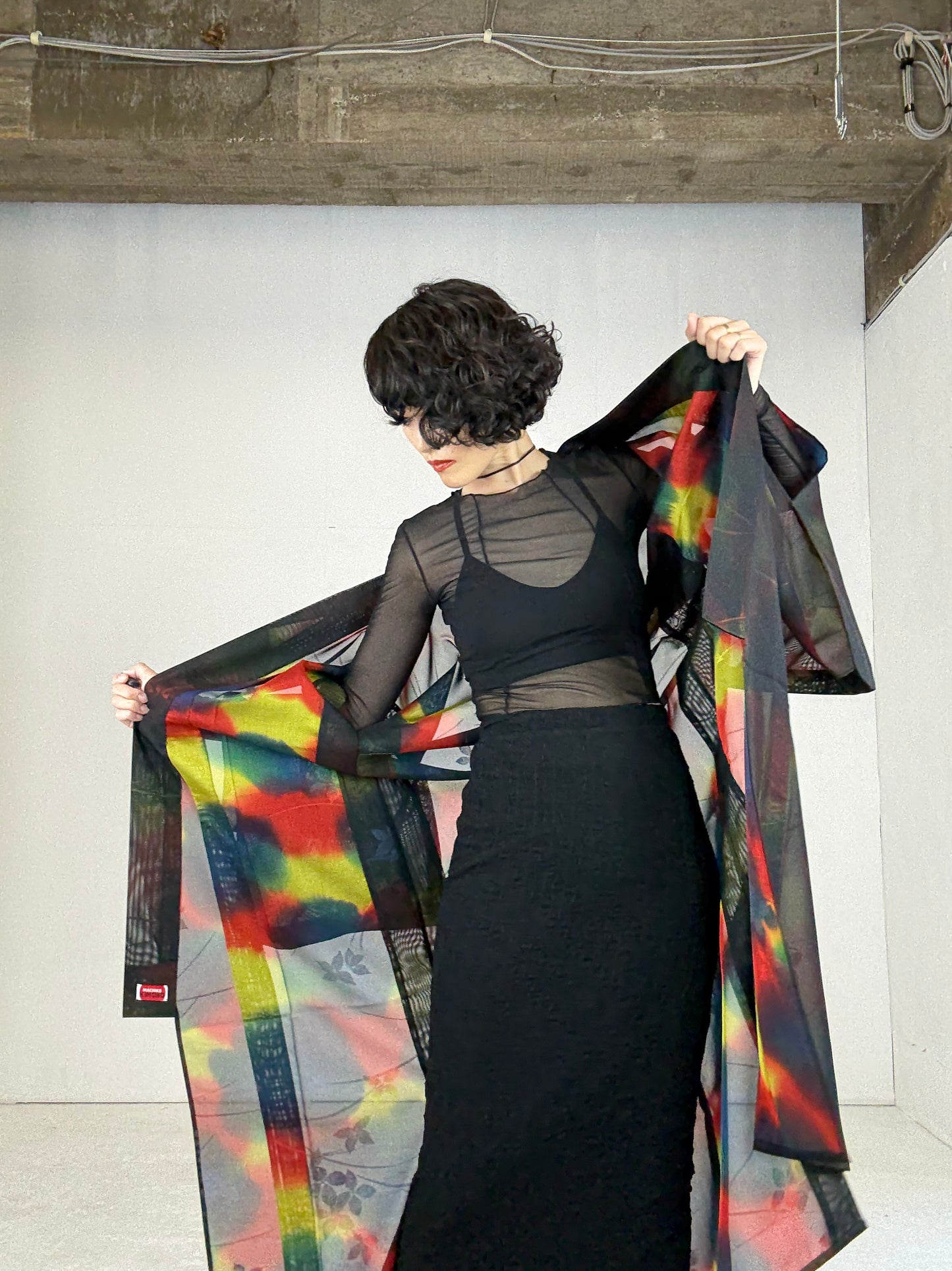 SHEER Kimono Dress Gown with String Belt – Upcycled from Japanese Kimono "Beautiful Blended Colors"