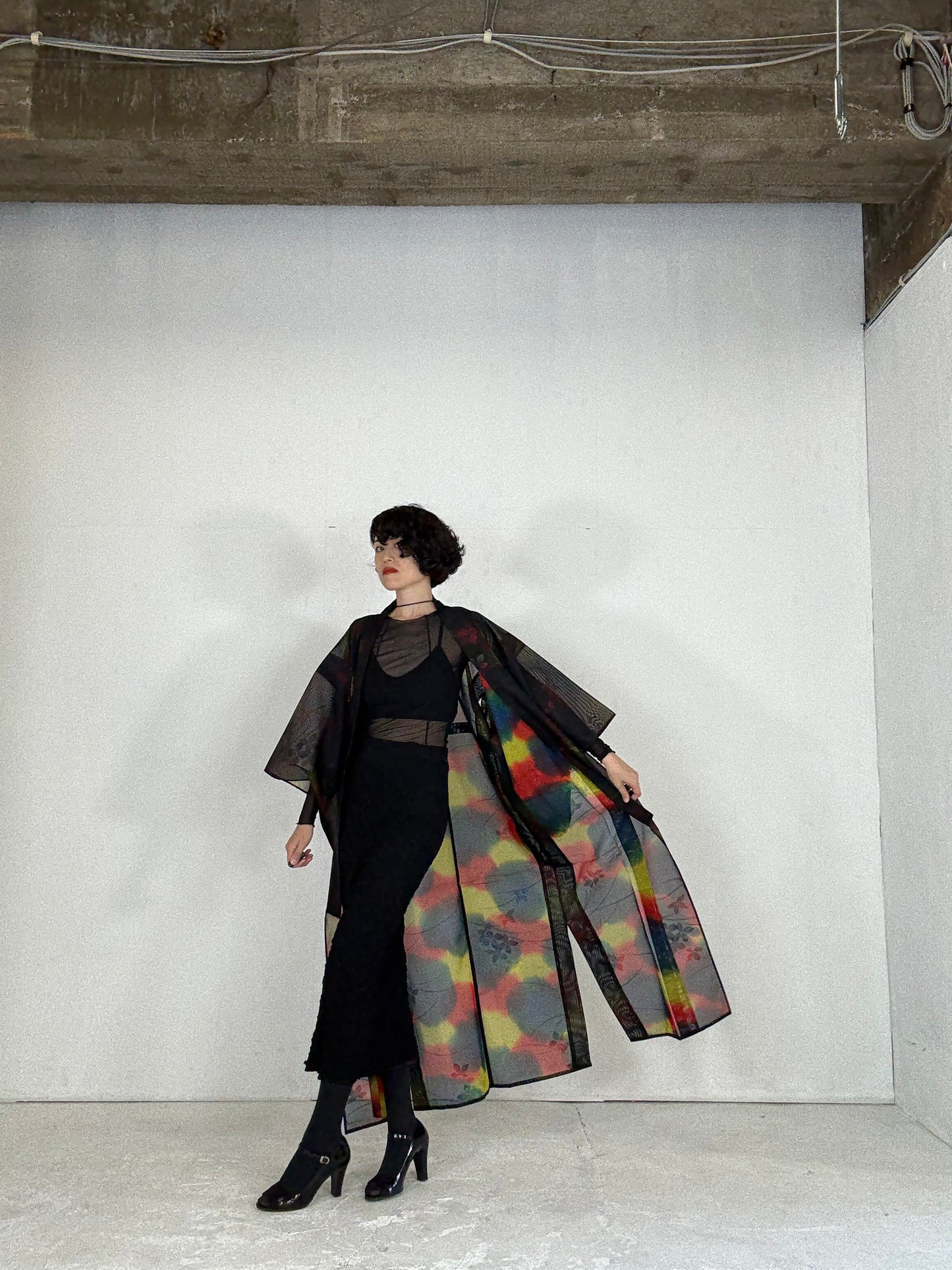 SHEER Kimono Dress Gown with String Belt – Upcycled from Japanese Kimono "Beautiful Blended Colors"