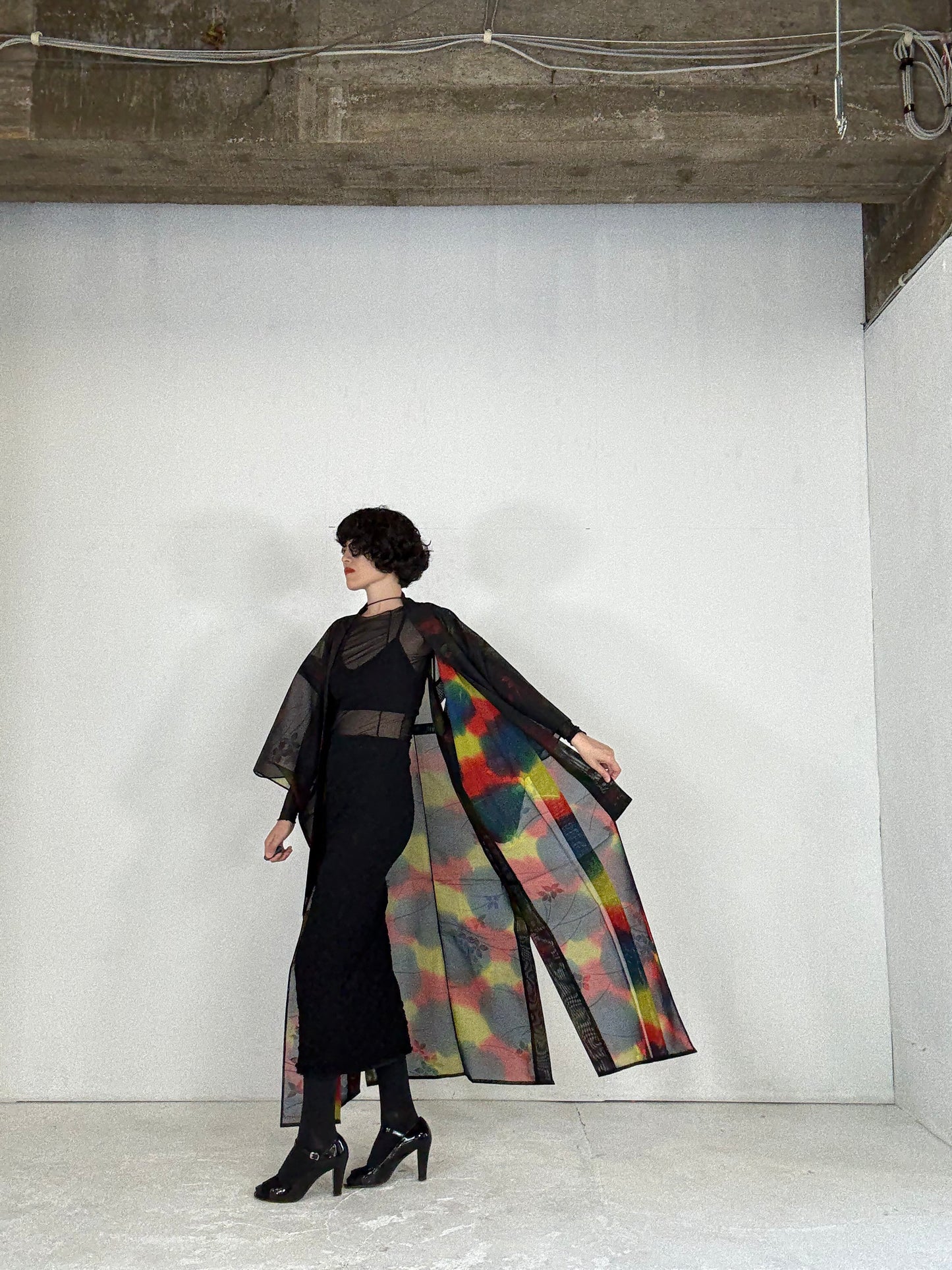 SHEER Kimono Dress Gown with String Belt – Upcycled from Japanese Kimono "Beautiful Blended Colors"