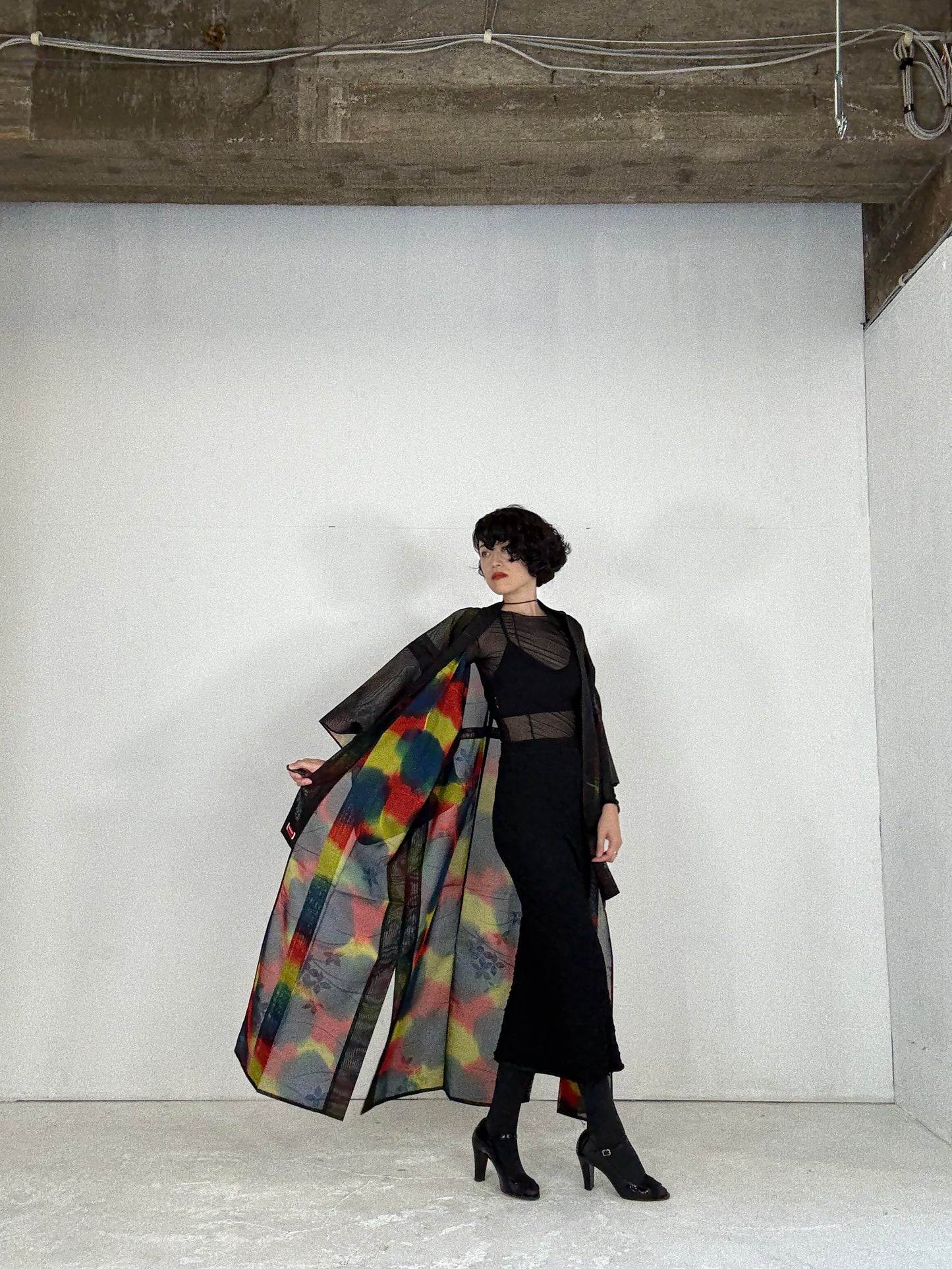 SHEER Kimono Dress Gown with String Belt – Upcycled from Japanese Kimono "Beautiful Blended Colors"