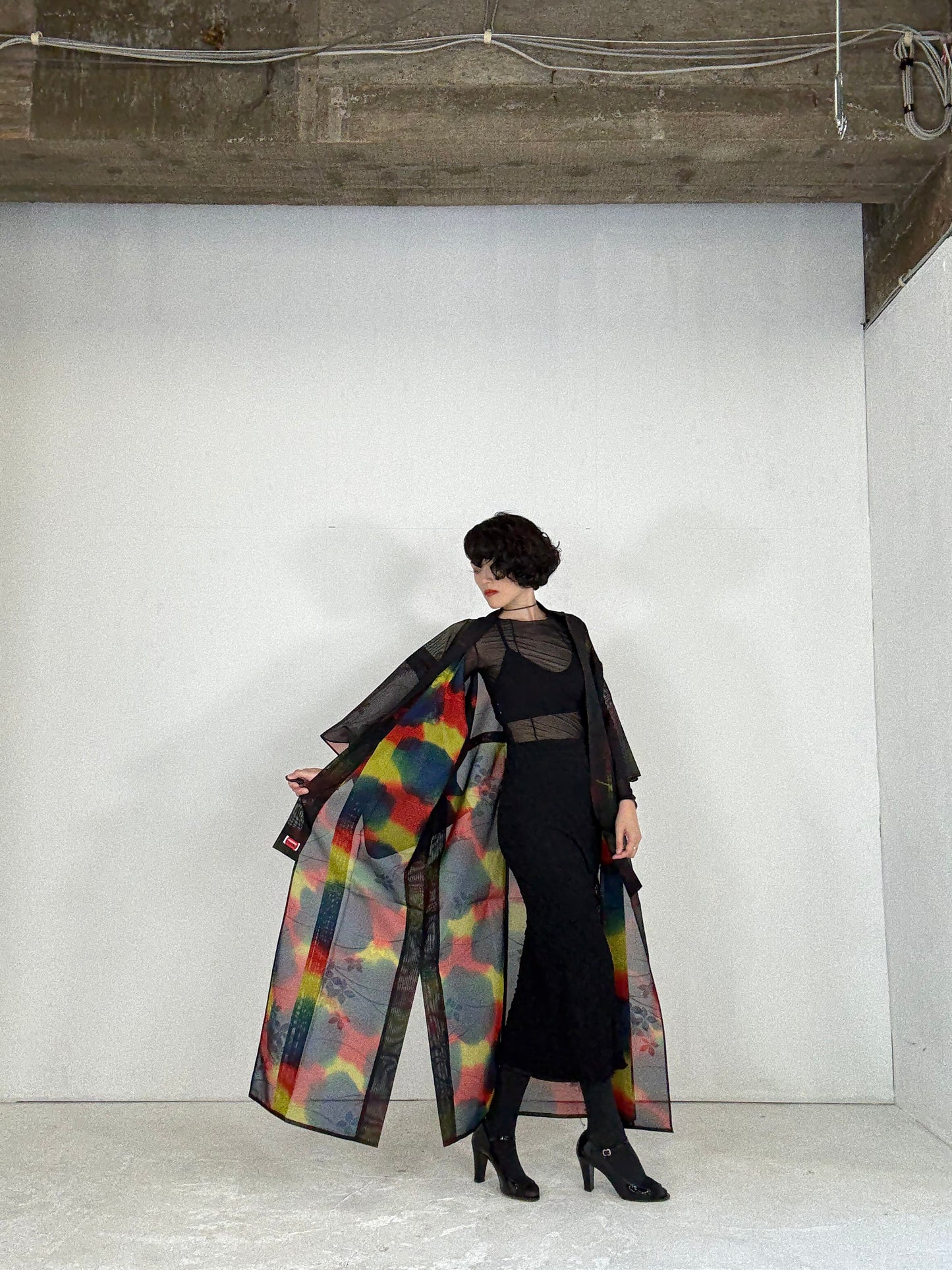 SHEER Kimono Dress Gown with String Belt – Upcycled from Japanese Kimono "Beautiful Blended Colors"