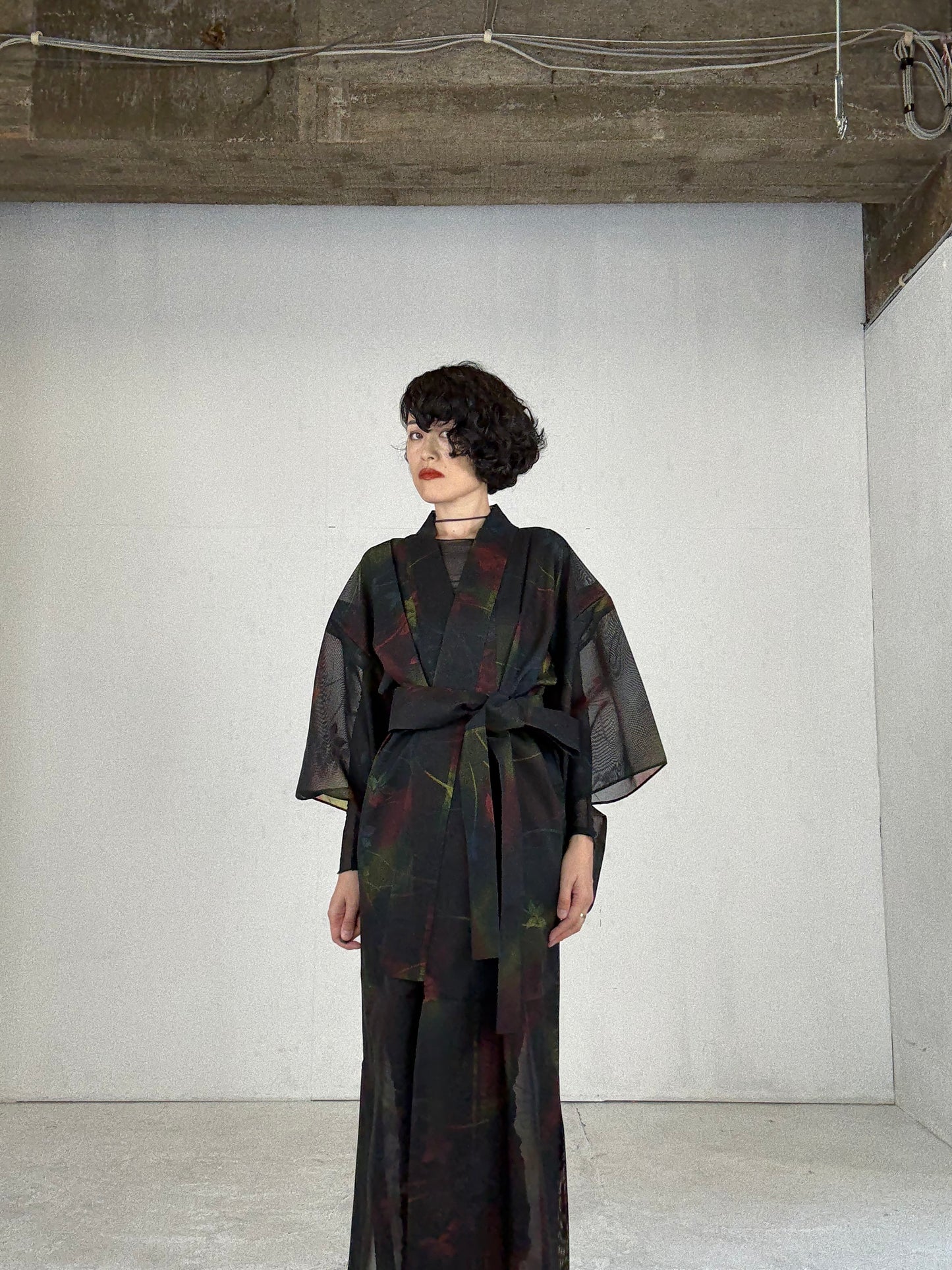 SHEER Kimono Dress Gown with String Belt – Upcycled from Japanese Kimono "Beautiful Blended Colors"