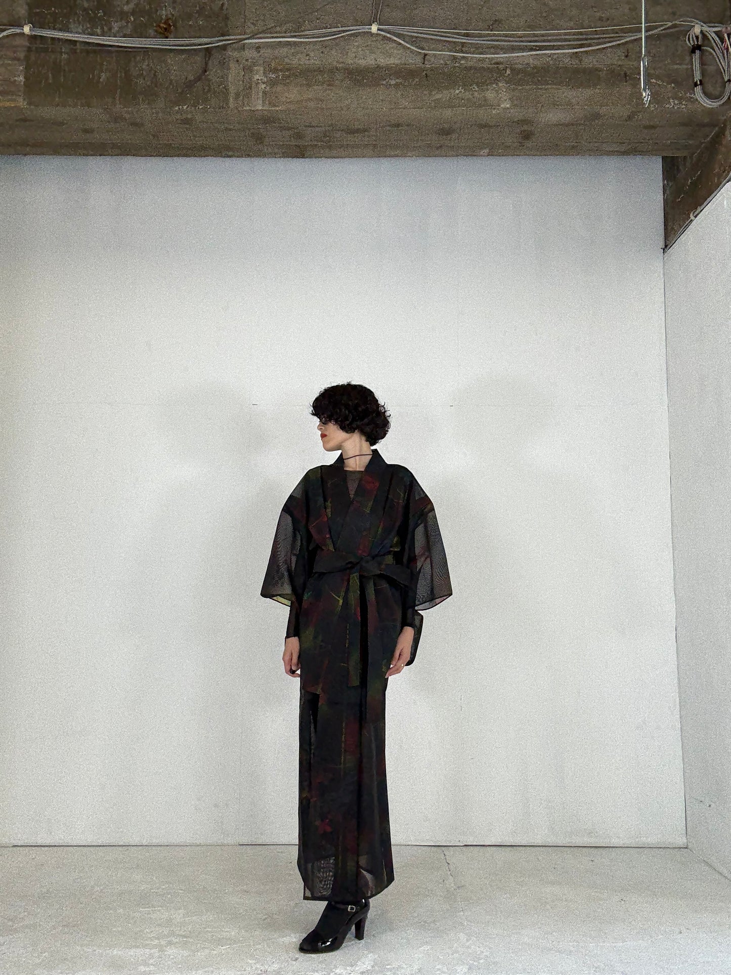 SHEER Kimono Dress Gown with String Belt – Upcycled from Japanese Kimono "Beautiful Blended Colors"