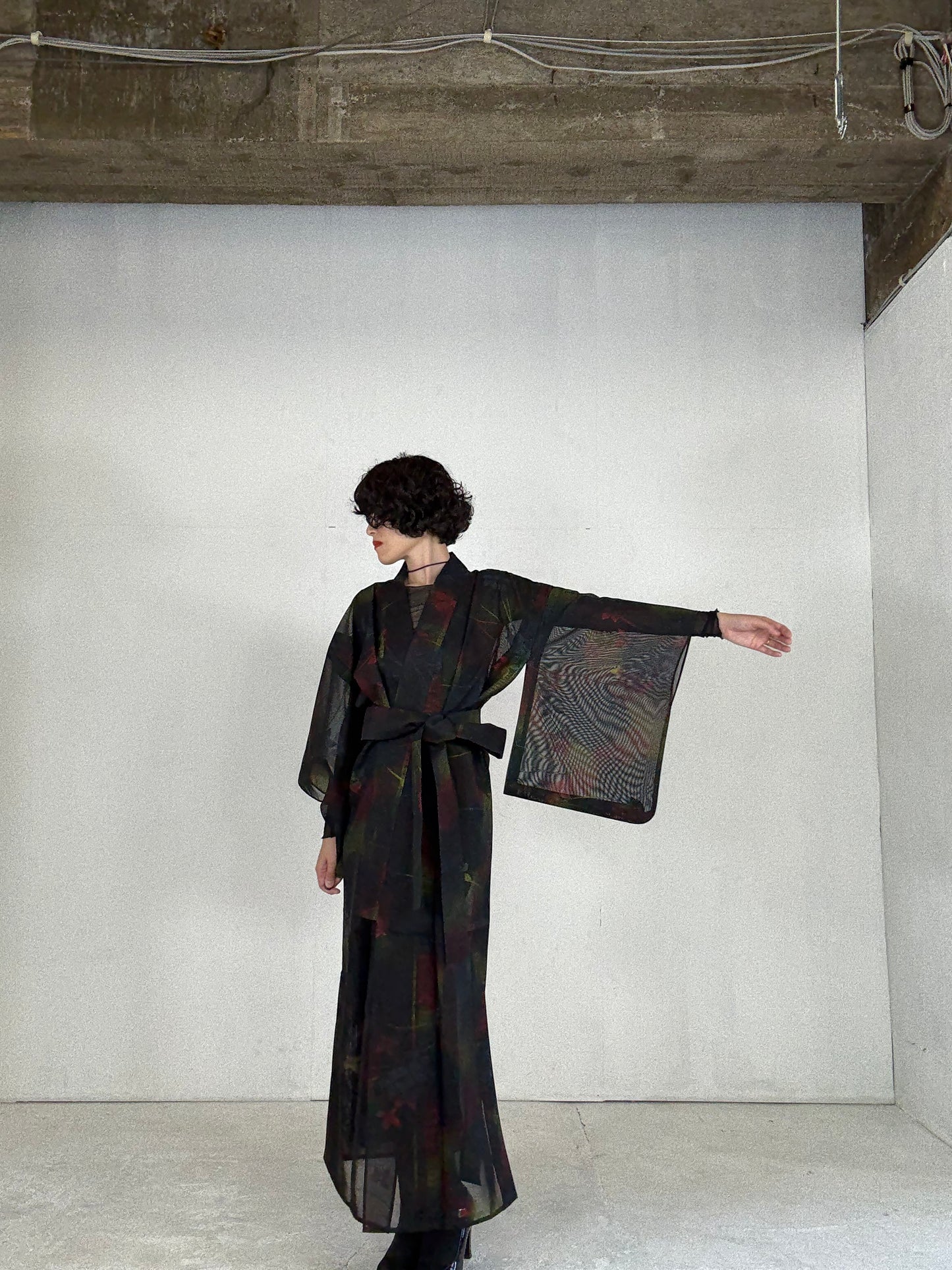 SHEER Kimono Dress Gown with String Belt – Upcycled from Japanese Kimono "Beautiful Blended Colors"