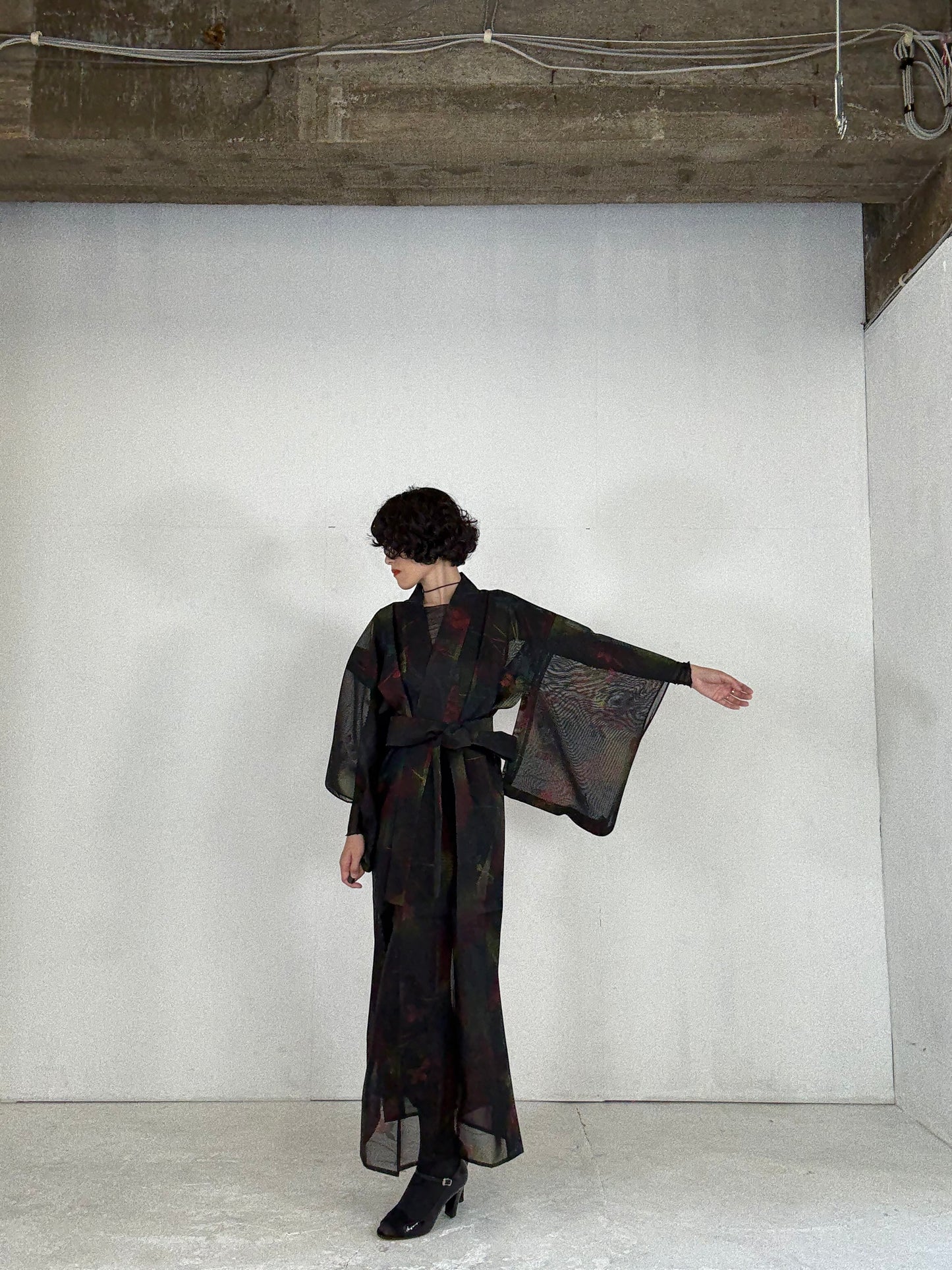 SHEER Kimono Dress Gown with String Belt – Upcycled from Japanese Kimono "Beautiful Blended Colors"