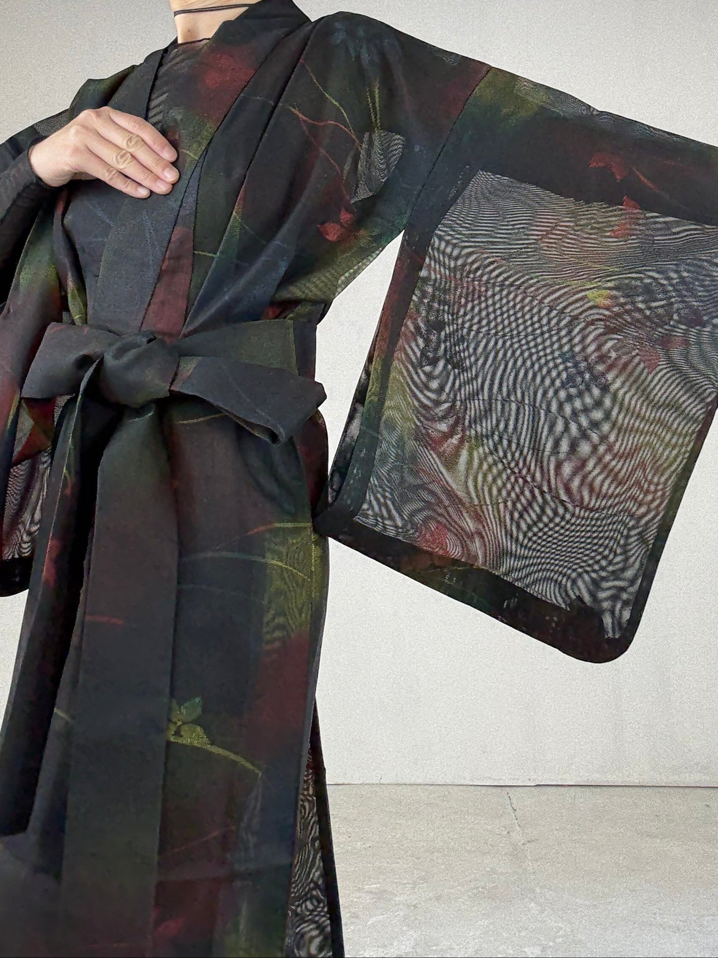 SHEER Kimono Dress Gown with String Belt – Upcycled from Japanese Kimono "Beautiful Blended Colors"