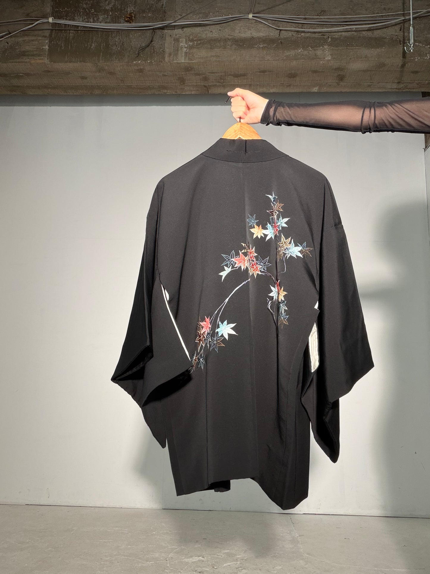VINTAGE BLACK HAORI  "glitter, momiji , BLK197"