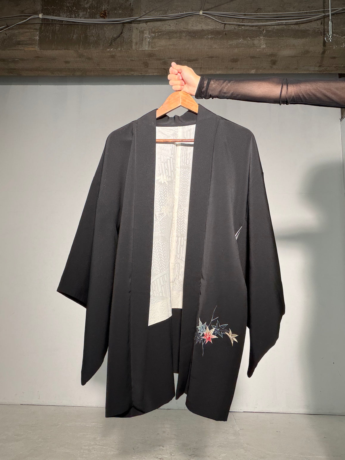 VINTAGE BLACK HAORI  "glitter, momiji , BLK197"