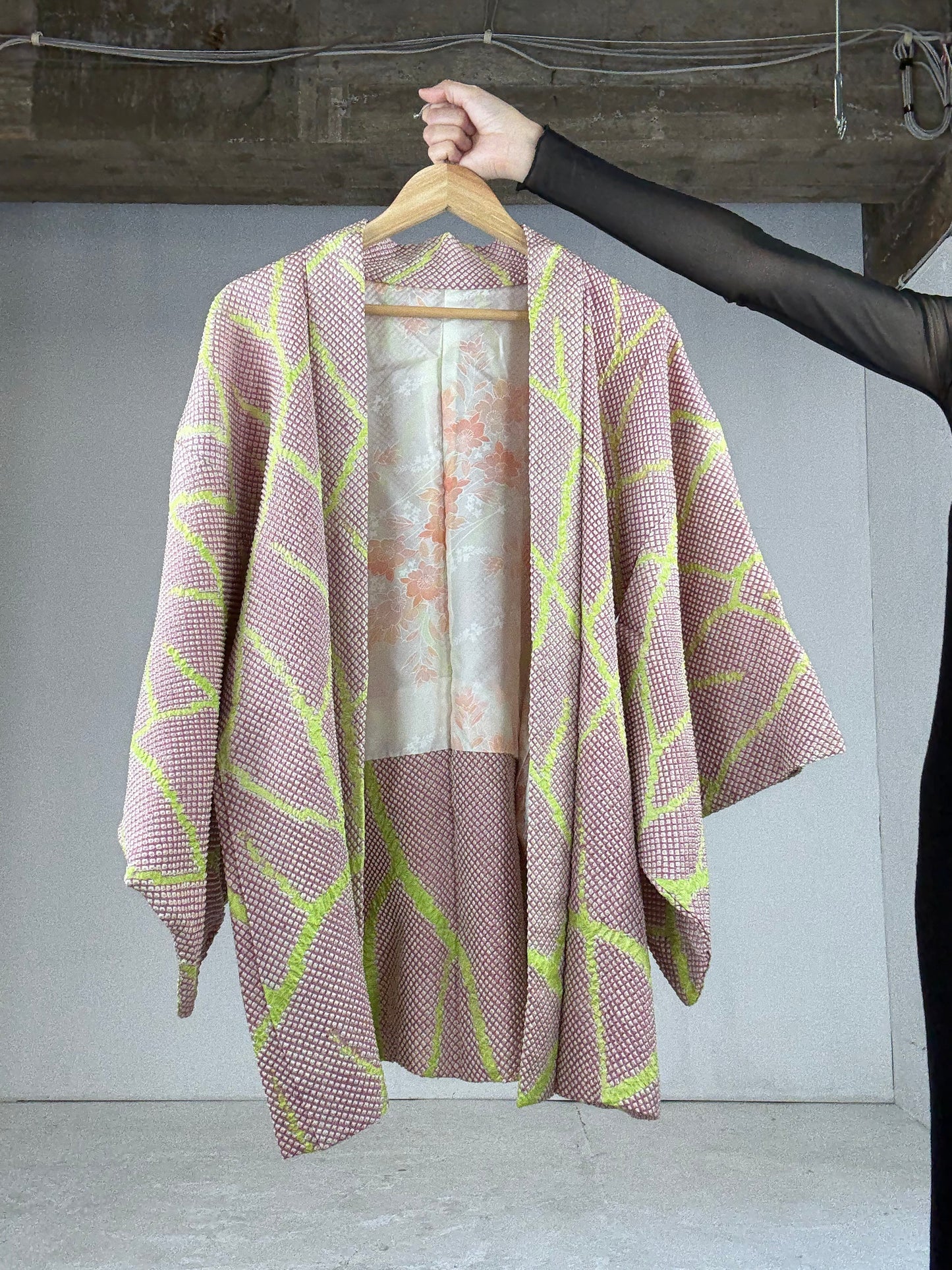 VINTAGE SHIBORI HAORI "pink, yellow"