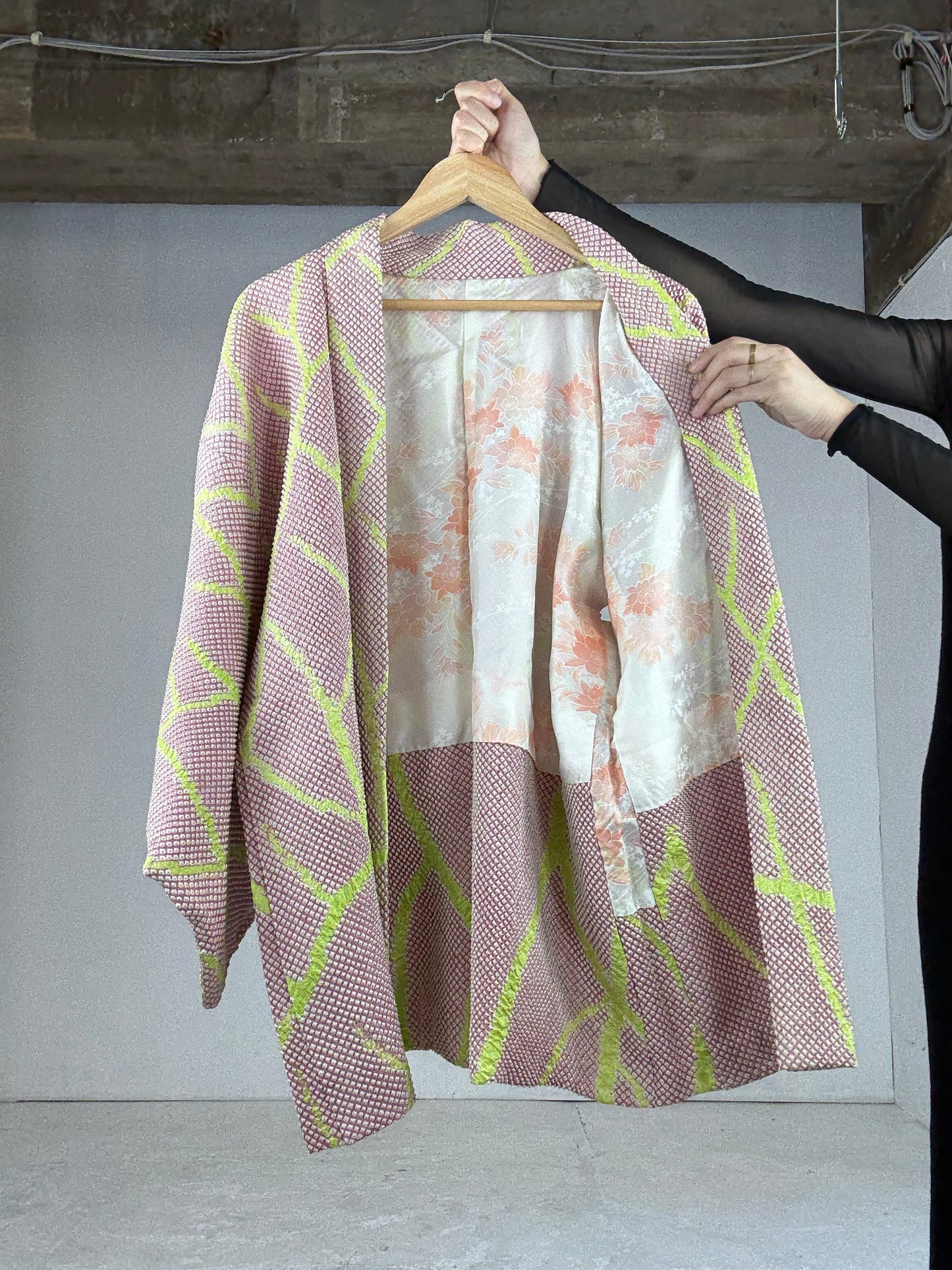 VINTAGE SHIBORI HAORI "pink, yellow"