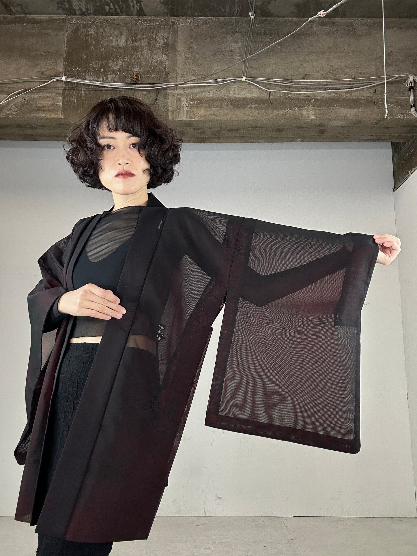 VINTAGE BLACK HAORI SHEER “ajisai"